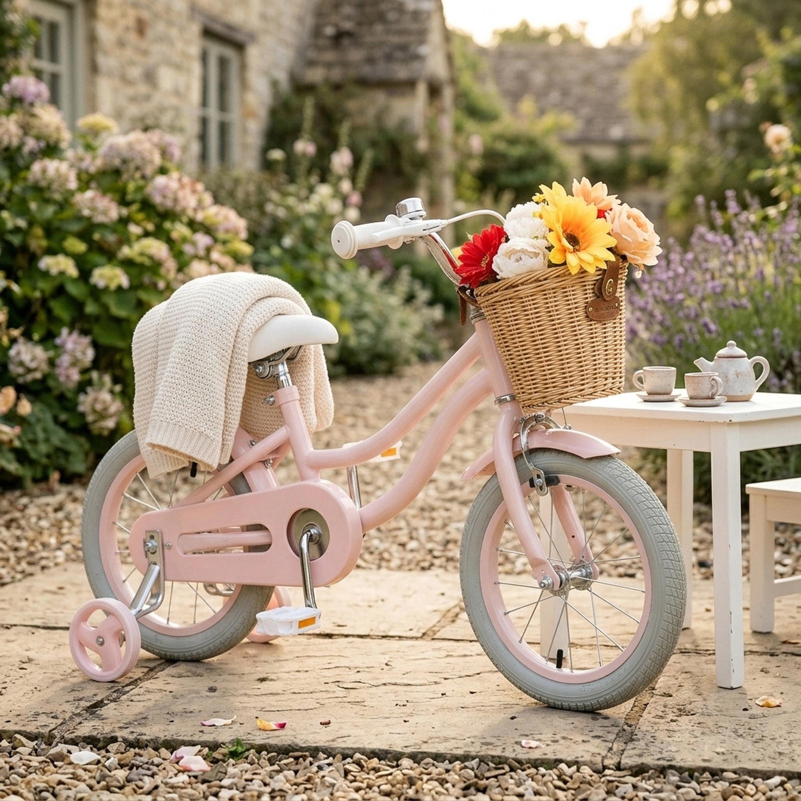 14-in Kids Bicycle Training Wheels Front Basket Adjustable Handlebar 85% Pre-Assembled Carbon Steel Bike Ages 3-5 Pink