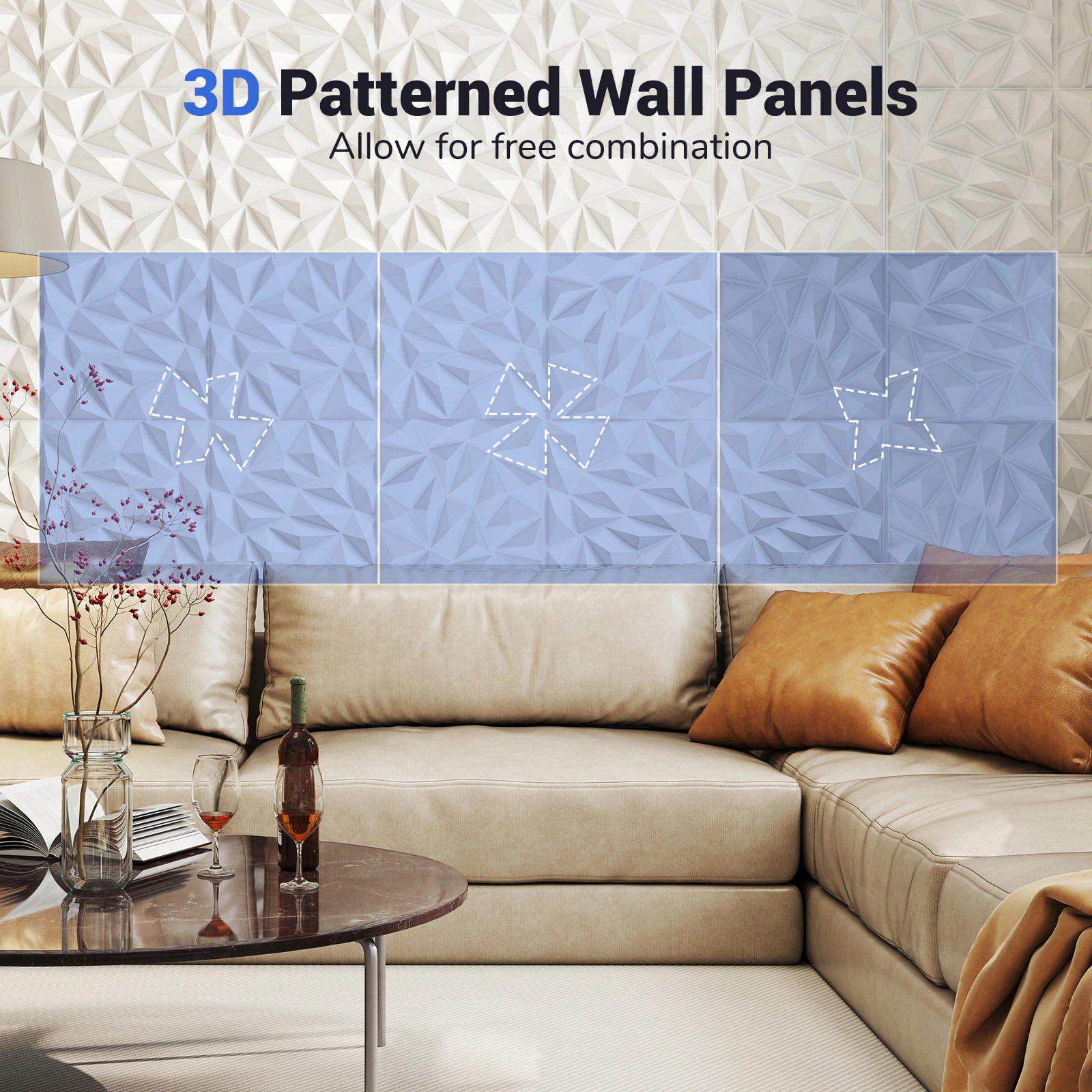 SUGIFT 40-Pack 3D PVC Wall Panels with Decorative Diamond Patterns 20-in Square Each 111 sq.ft Coverage White