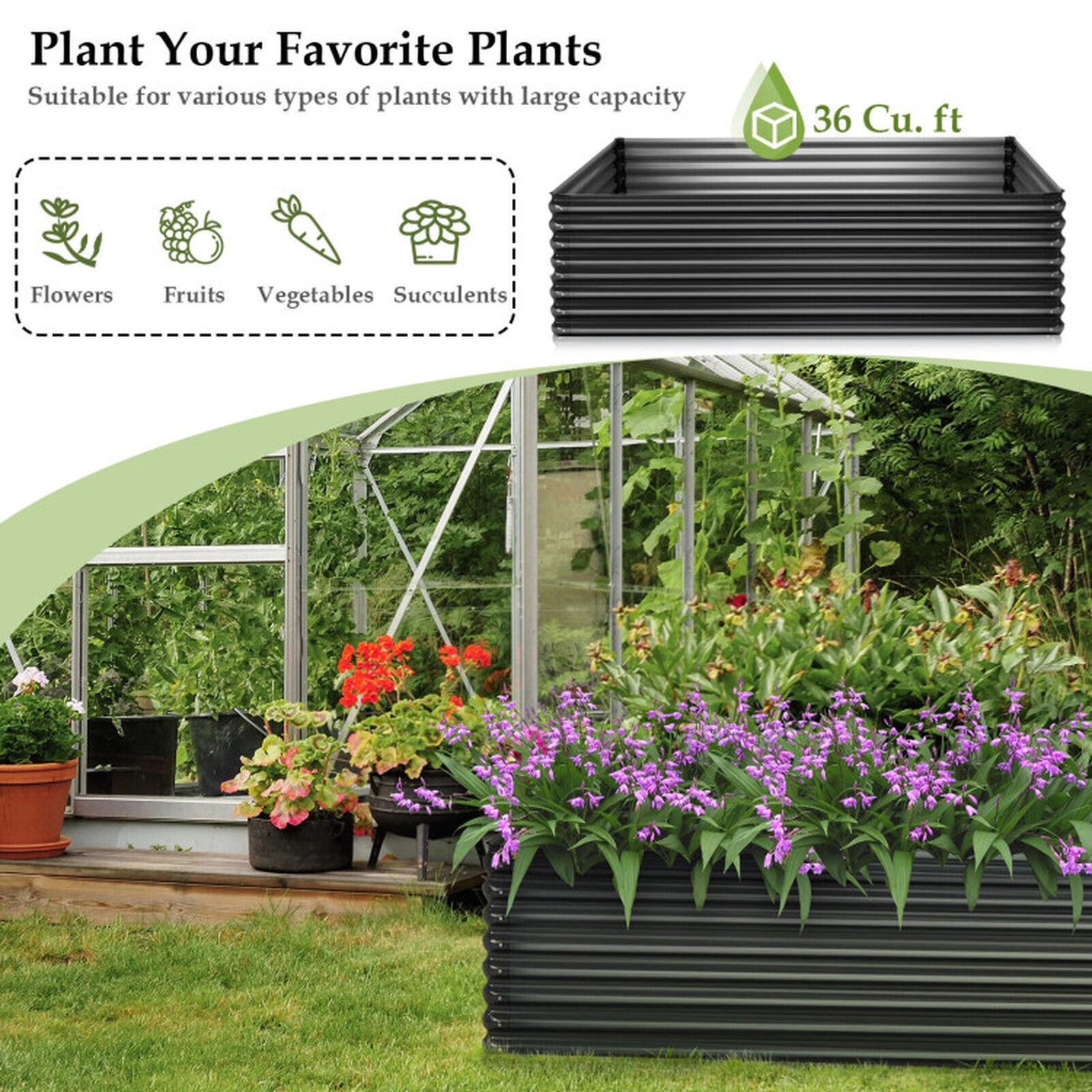 SUGIFT 71-in Galvanized Metal Raised Garden Bed and Firewood Rack 36-Cu Ft Capacity Dark Gray
