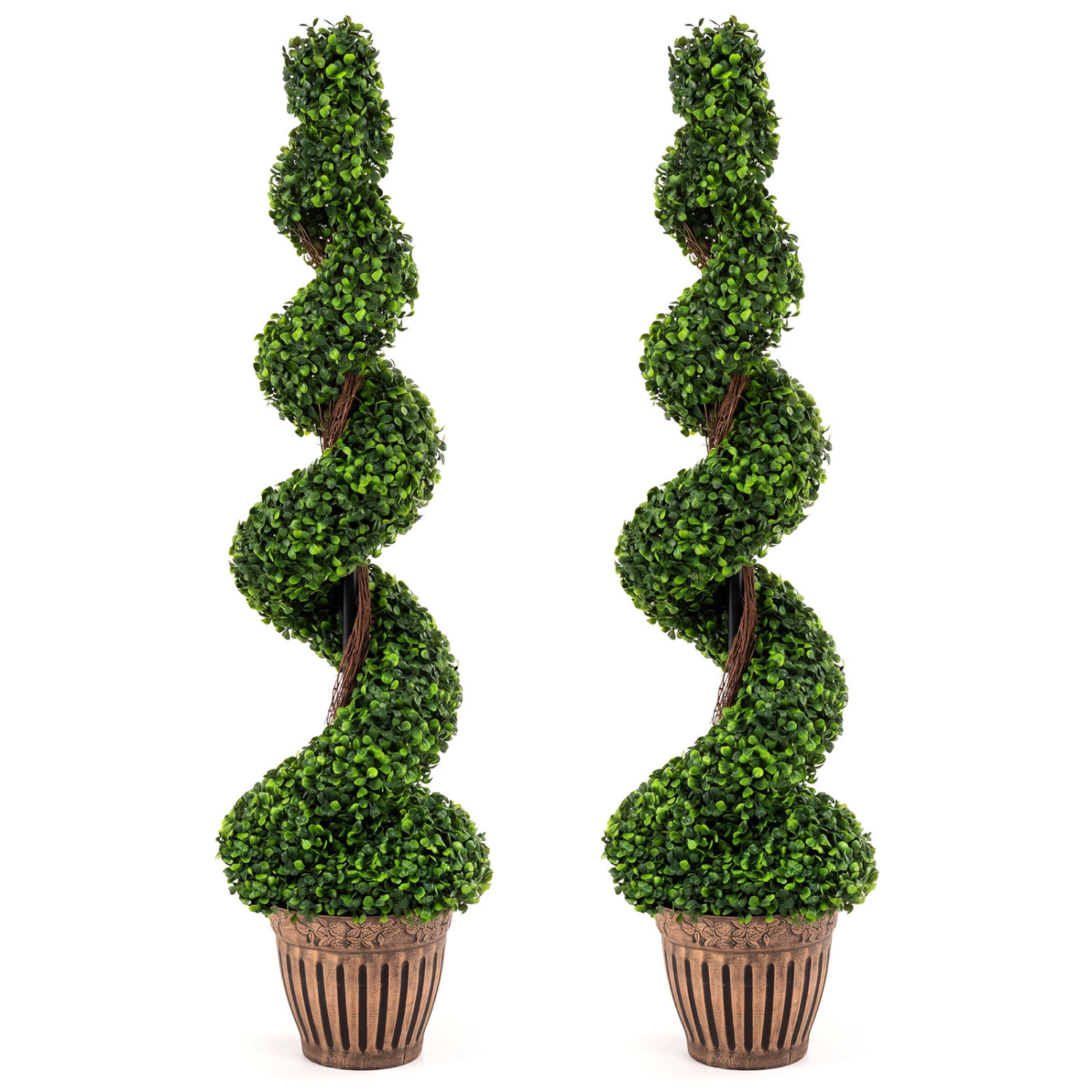 Slickblue  Set of 2 Artificial Floor Plant Green PVC Leaves Wood Look Trunk Entryway Patio Decor