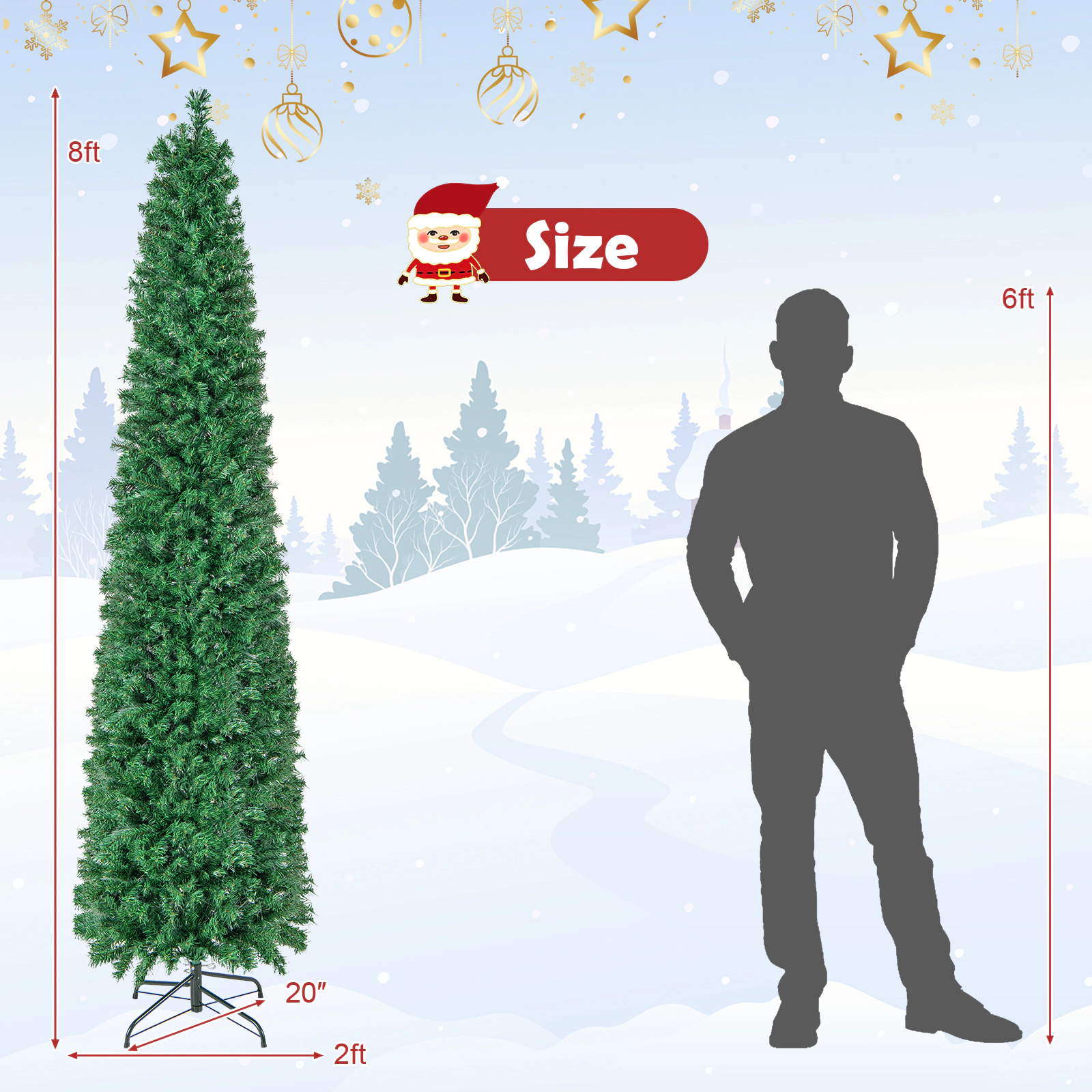 SlickBlue Pre-Lit Fiber Optic Pencil Christmas Tree with LED Lights