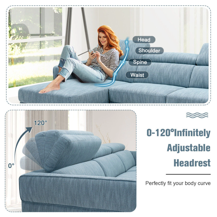 Hivvago L-Shaped Sectional Couch with Triple Adjustable Headrests