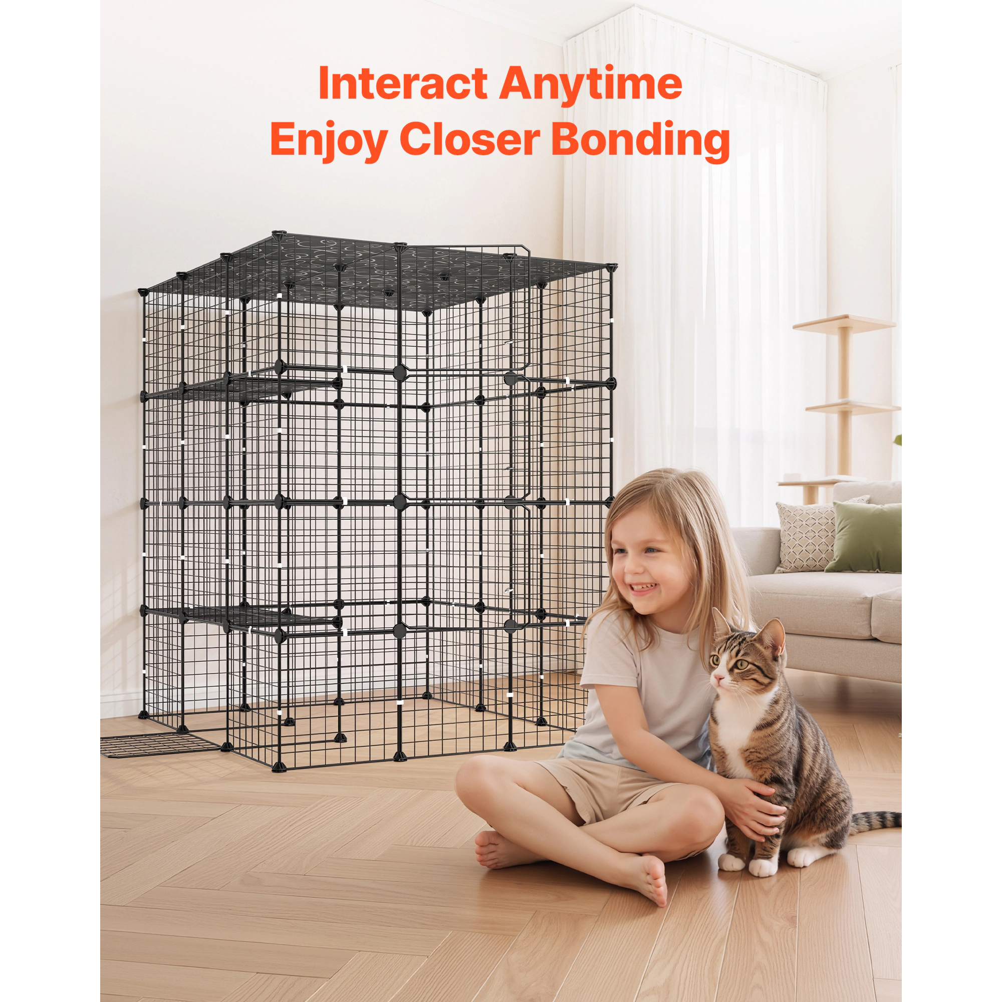 HONGGE Cat Cage Large DIY Cat Playpen Indoor Enclosure Detachable Metal Wire Kennel Crate with Exercise Place for Cats
