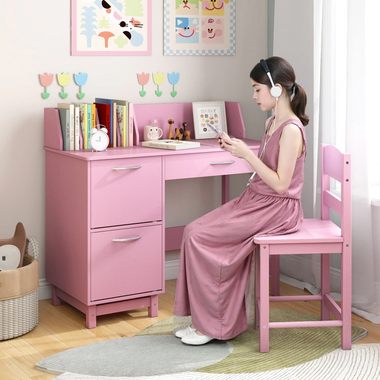 Hivvago Wooden Kids Study Desk And Chair Set Student Workstation
