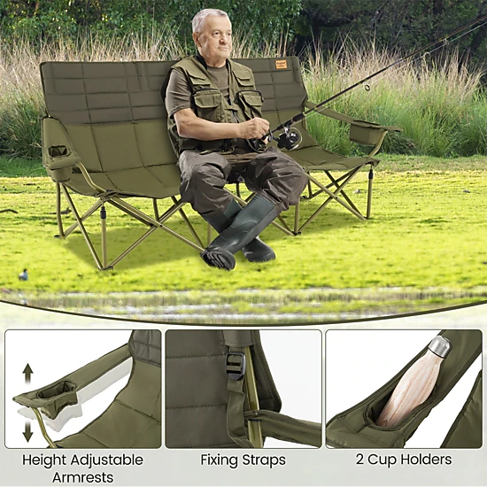 SUGIFT 900-lb Capacity 3-Person Extra Wide Folding Camping Chair Couch with 2 Cup Holders and Storage Bag