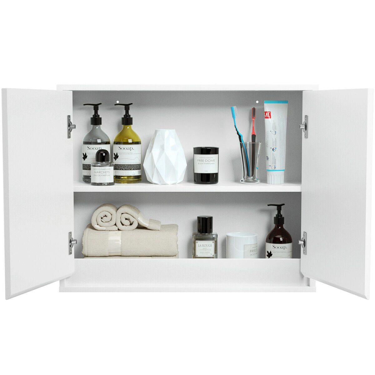 Slickblue Wall Mounted Bathroom Medicine Cabinet with Double Mirror Doors and Storage