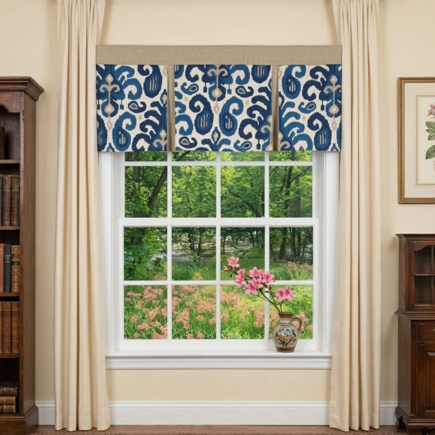 RLF Home Tracy Pleated Window Valance 100% Cotton Rod Pocket 50" x 17" Blue