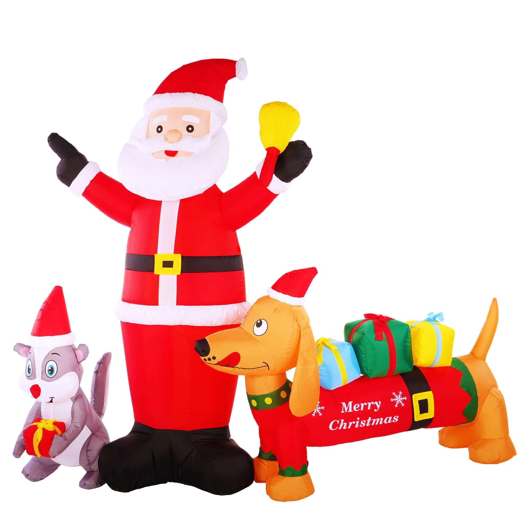 G128 6.5 ft Santa with Dog and Raccoon Inflatable Christmas Decoration with LED Lights, Fast Inflate, Weather-Resistant