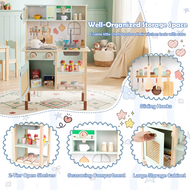 Hivvago Wooden Play Kitchen for Kids with Lights and Sounds Retro Style With Accessories