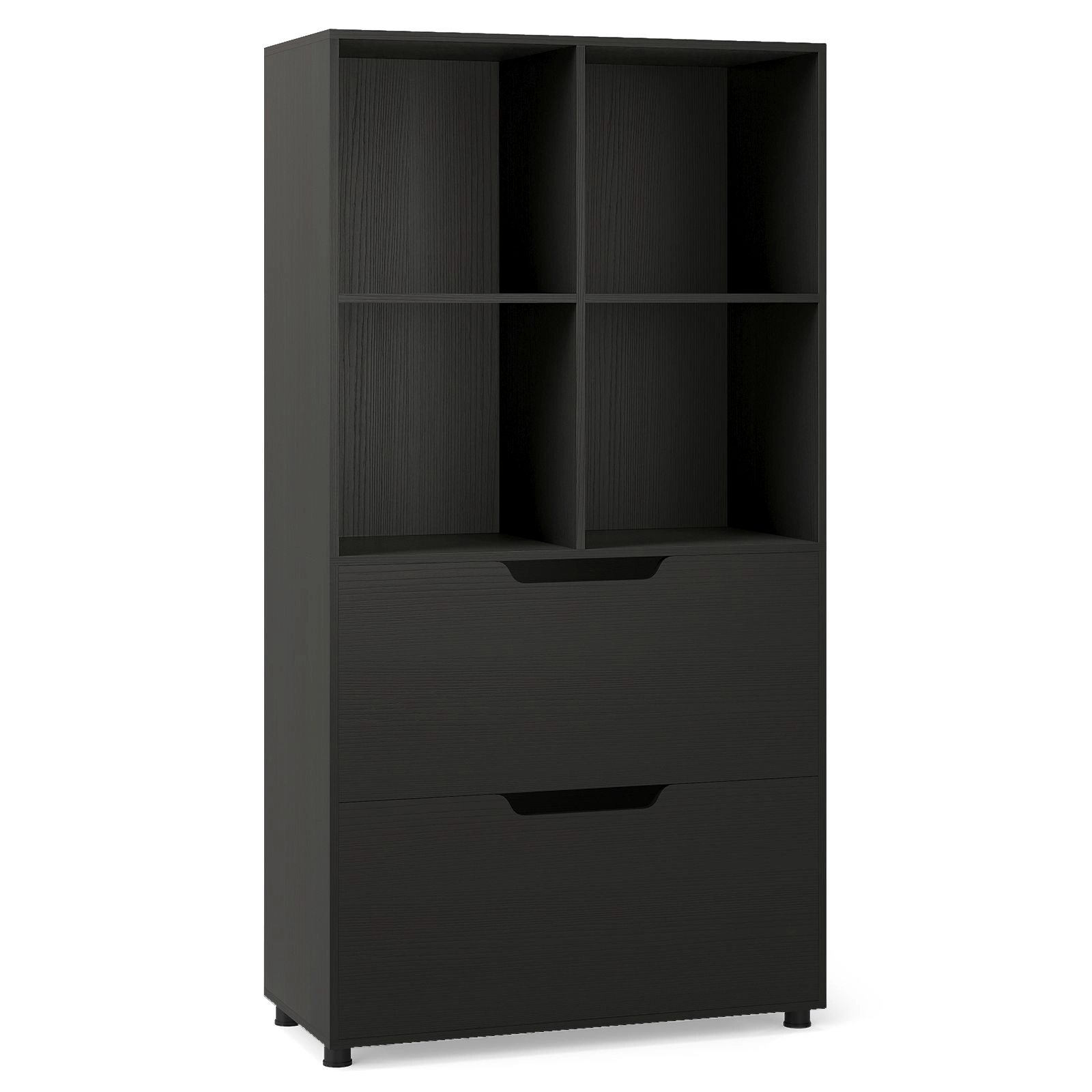 SlickBlue 51 Inch Bookcase with Drawers and Open Cube Storage Shelves