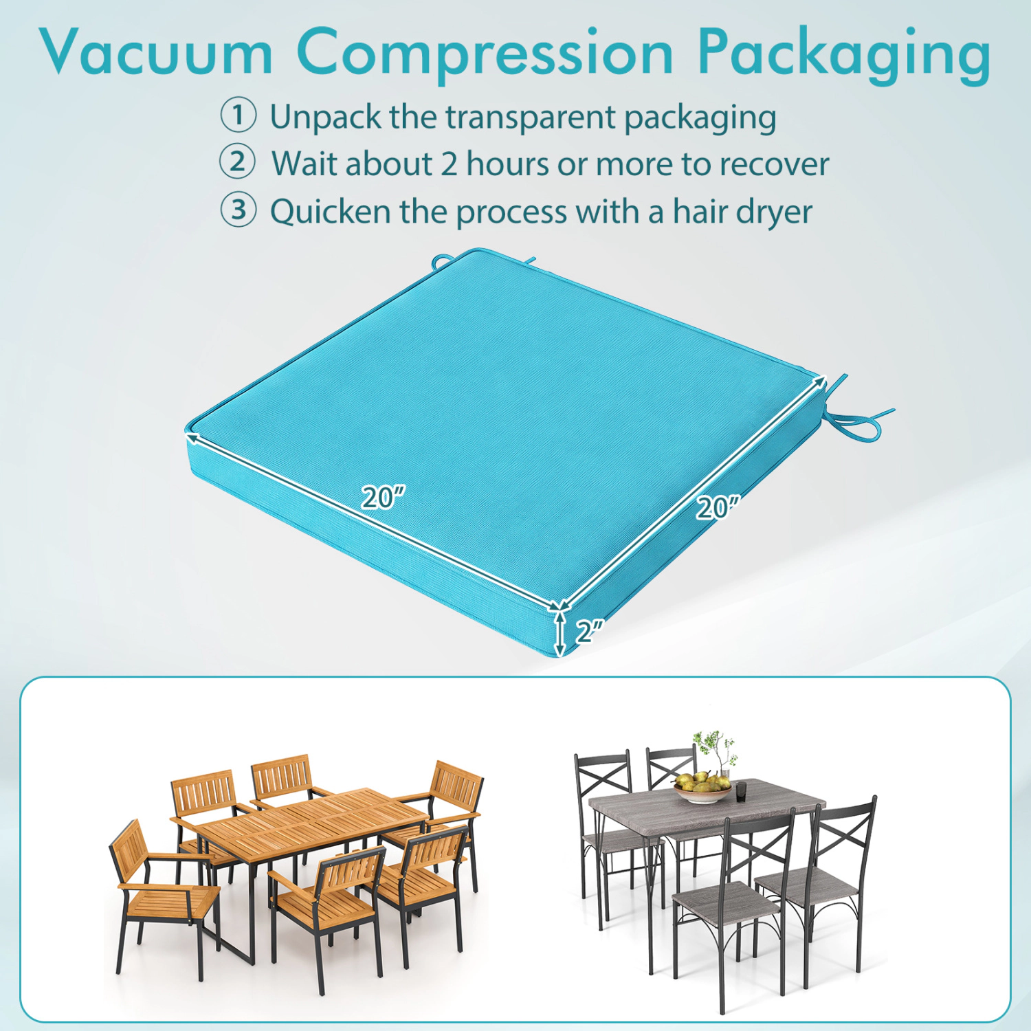 LJG Outdoor Chair Cushion Set of 2 Waterproof Fade-Resistant Olefin Seat Cushions