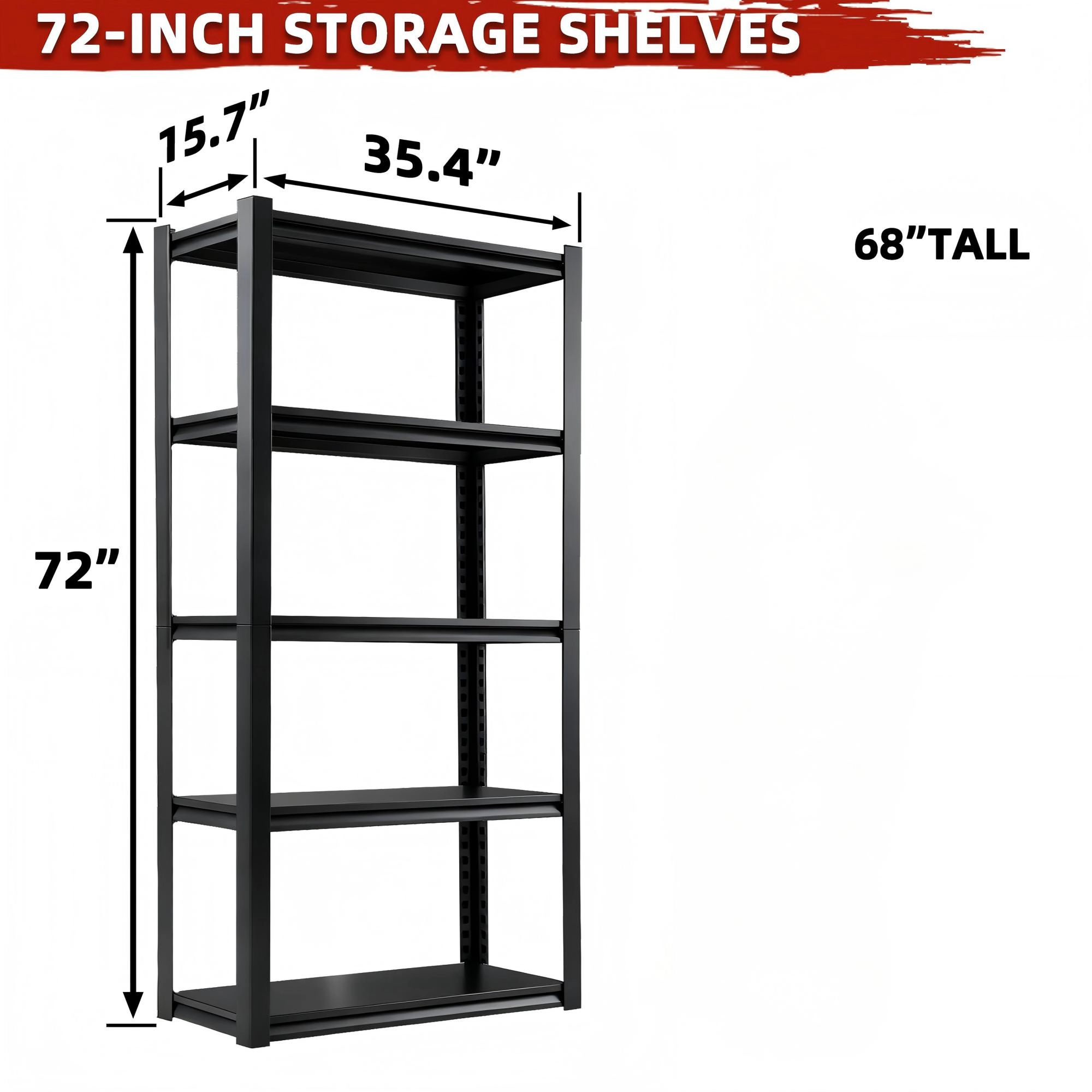 Flynama 5-Tiers Steel Heavy Duty Adjustable Boltless Design Shelving Unit in Black (35.4 in. W x 72 in. H x 15.7 in. D)