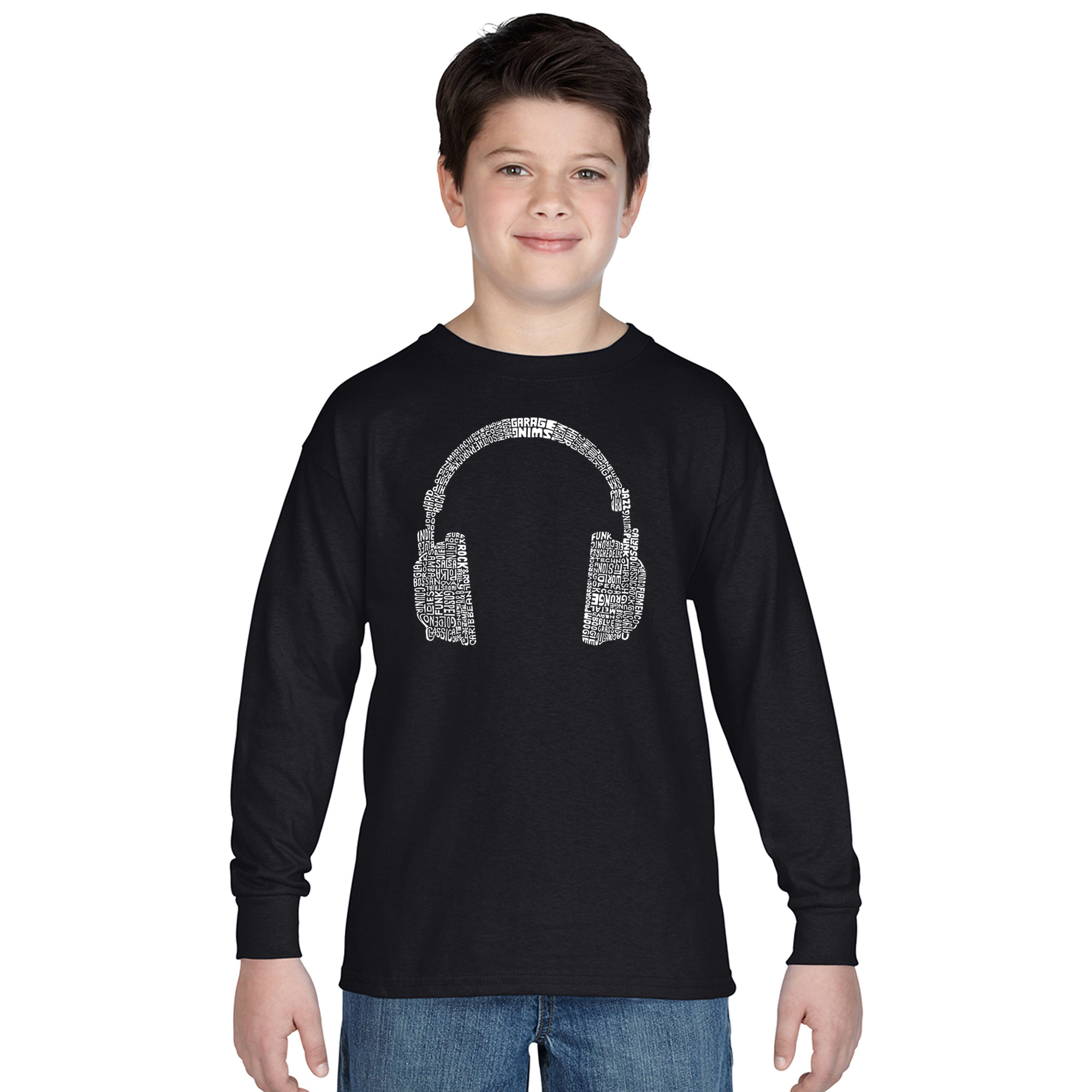LA Pop Art Boys Long Sleeve T-Shirt -  63 DIFFERENT GENRES OF MUSIC