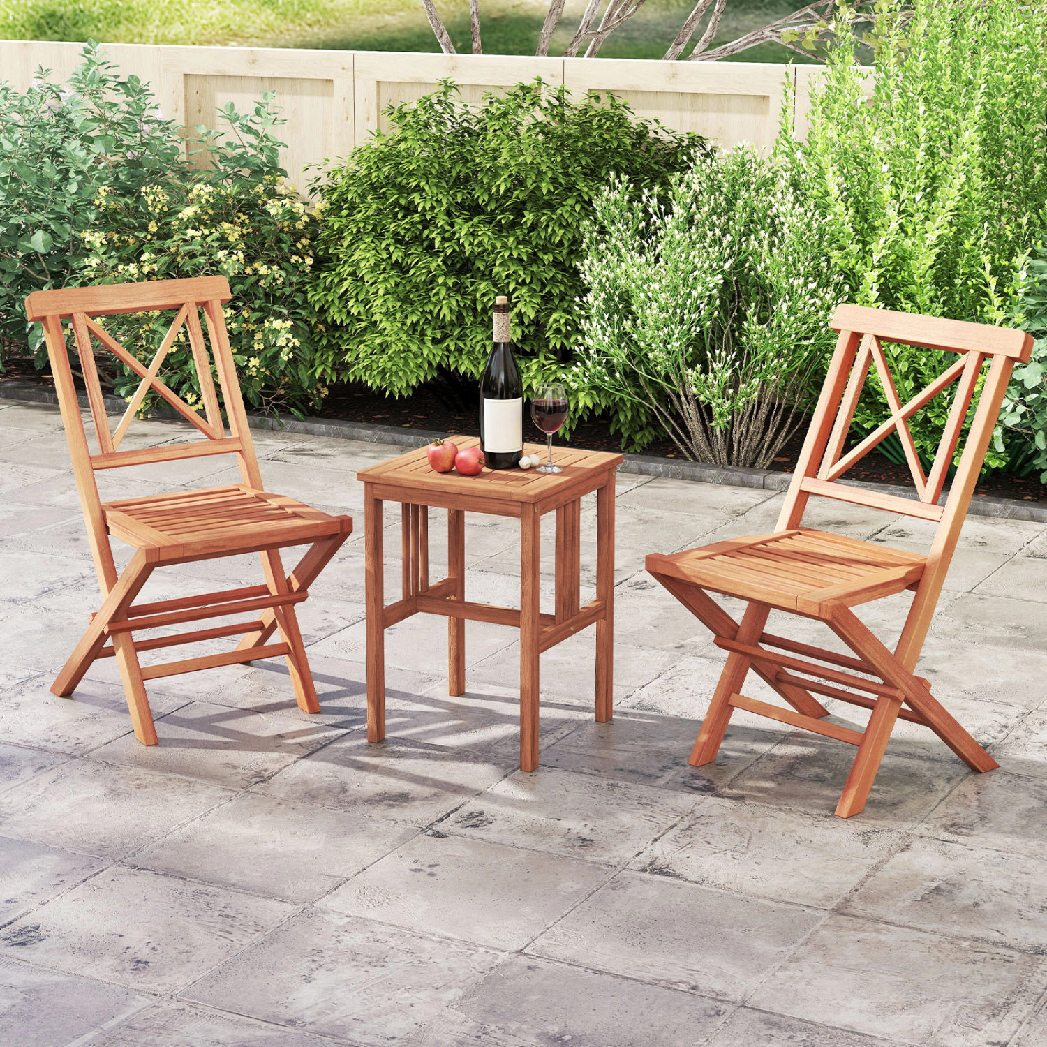 LJG Teak Wood Folding Patio Chairs Set of 2 with Sturdy Frame & Comfort Back for Garden