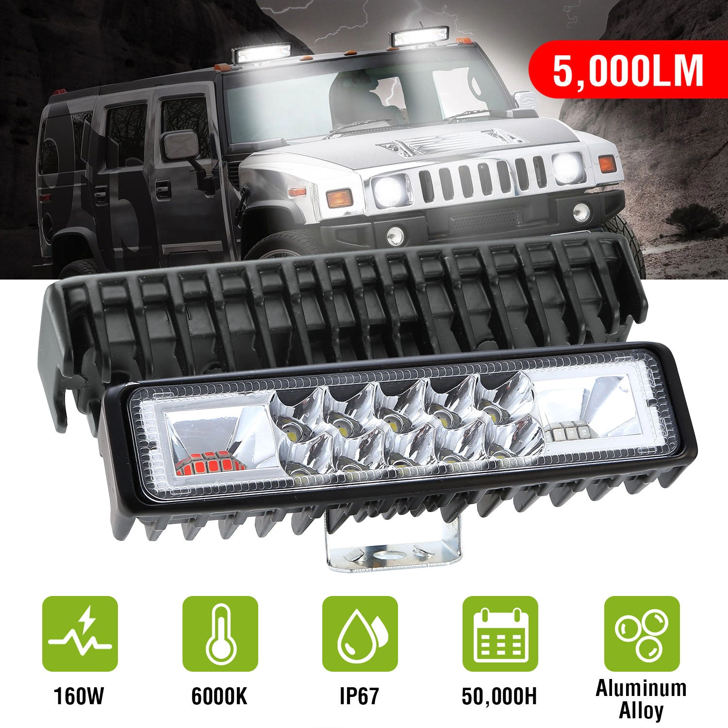 GBruno 6-Inch 160W LED Light Bar 2-Pack