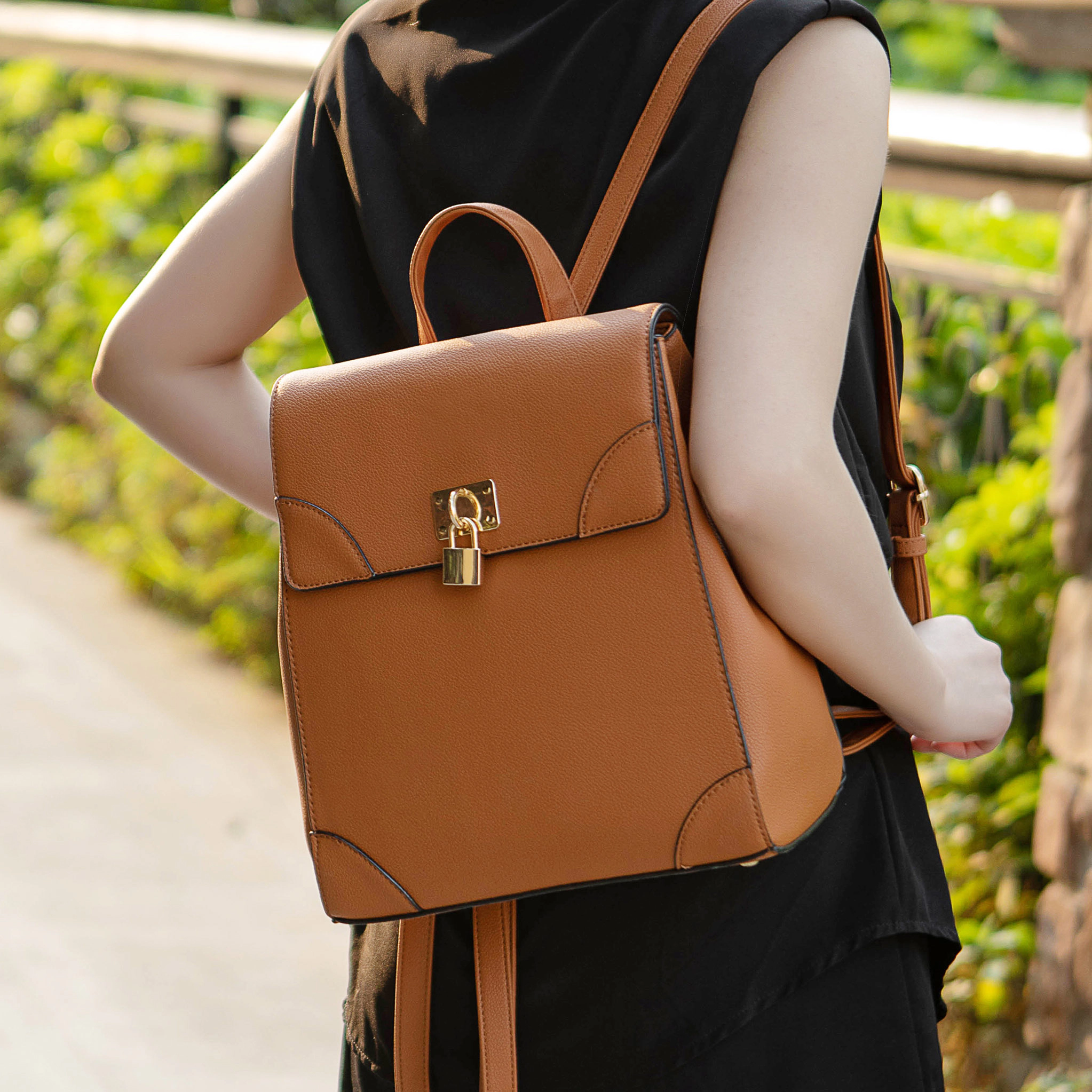 Mia K Collection Sansa Vegan Leather Backpack Purse, Gold Hardware