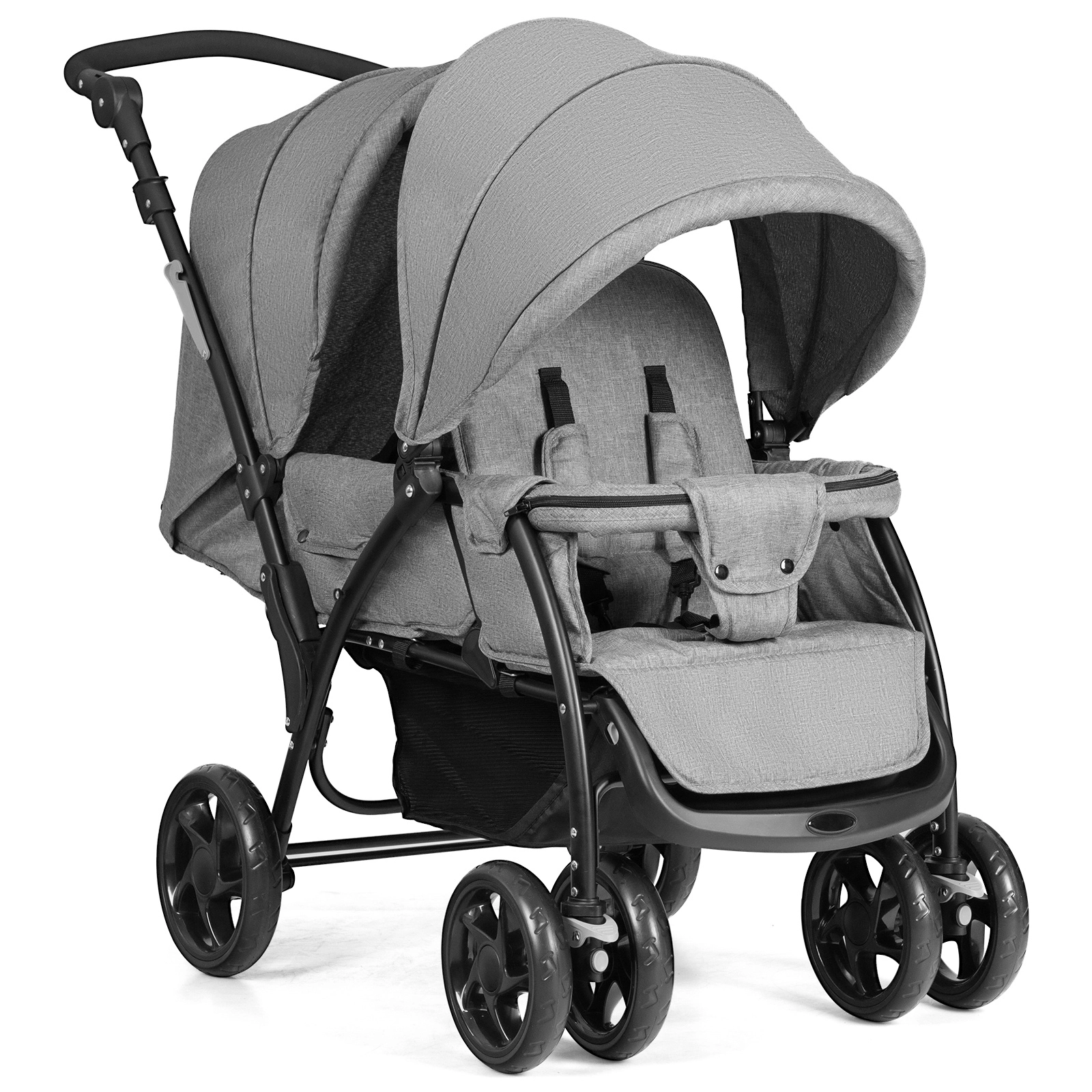 SUGIFT Foldable Lightweight Front Back Double Baby Stroller 33-lb Capacity Per Seat Ages 6-36 Months Gray/Black