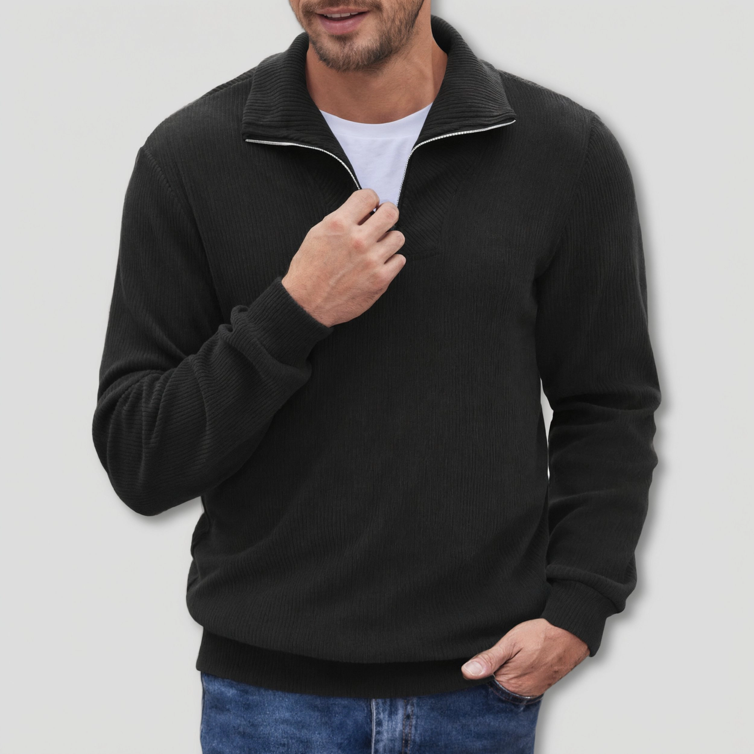 COOFANDY Men's Regular Fit Ribbed Knit Quarter Zip Pullover Sweater