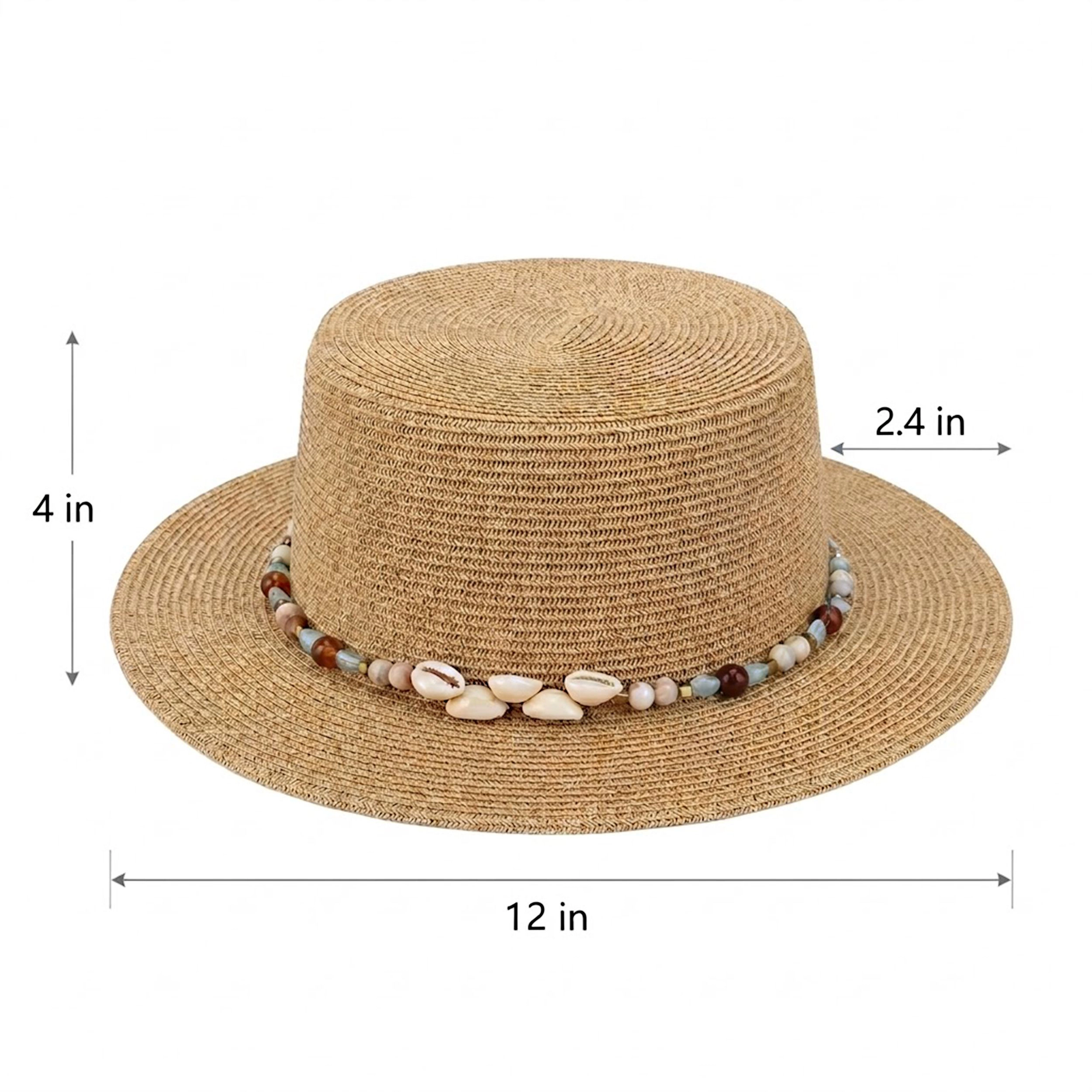 Anna-Kaci Women's Women Straw Boater Hat Wide Brim Summer Sun with Beaded Band Lightweight, Natural Multi Bead