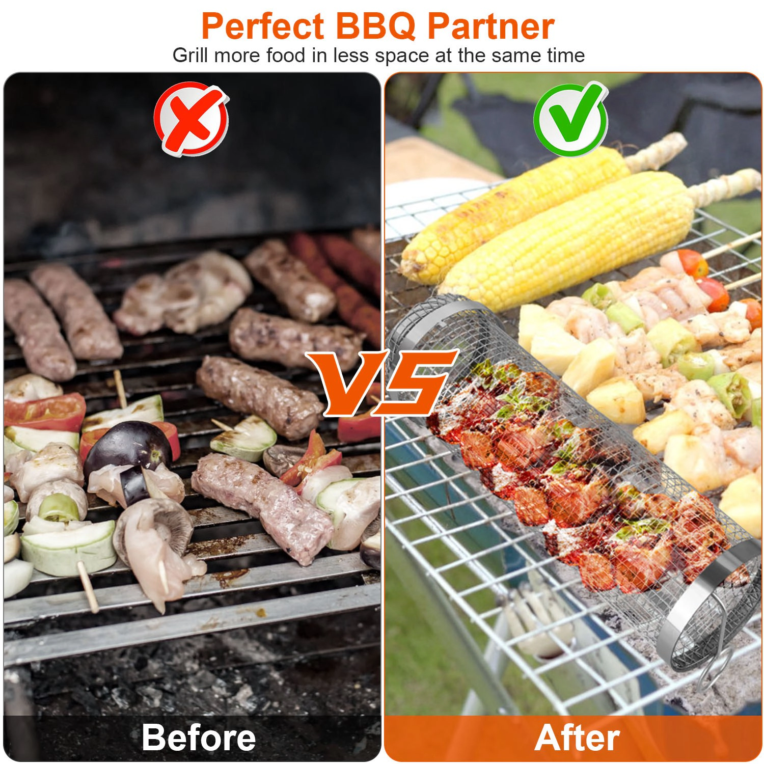 GBruno 2-Pc Stainless Steel BBQ Rolling Basket