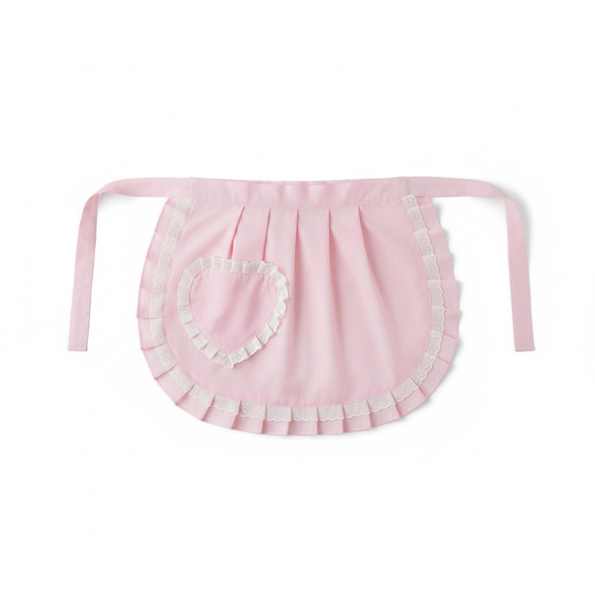 Alilang Unisex Decorative Waist Apron with Ruffle Trim Heart Pocket and Adjustable Ties