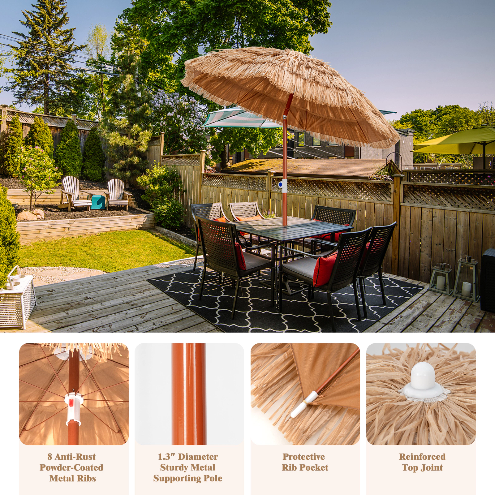 SUGIFT Natural 40-Degree Tilt Push Button Lift and Carrying Bag 6 FT Thatched Patio Umbrella