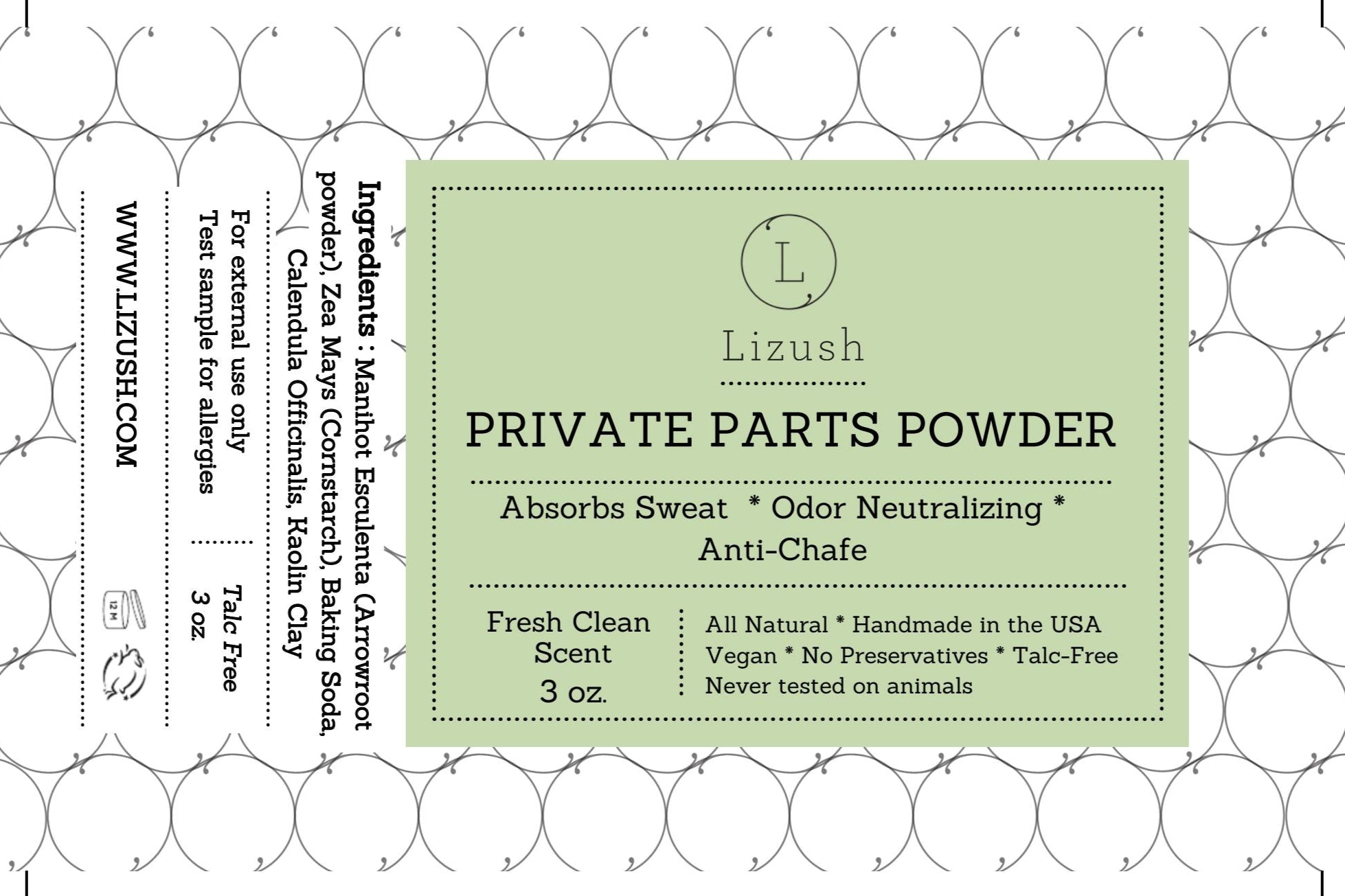 Lizush Talc-Free Intimate Body Powder for Men and Women - Anti-Chafing, Moisture Absorbing, Odor Control, Lavender Scent