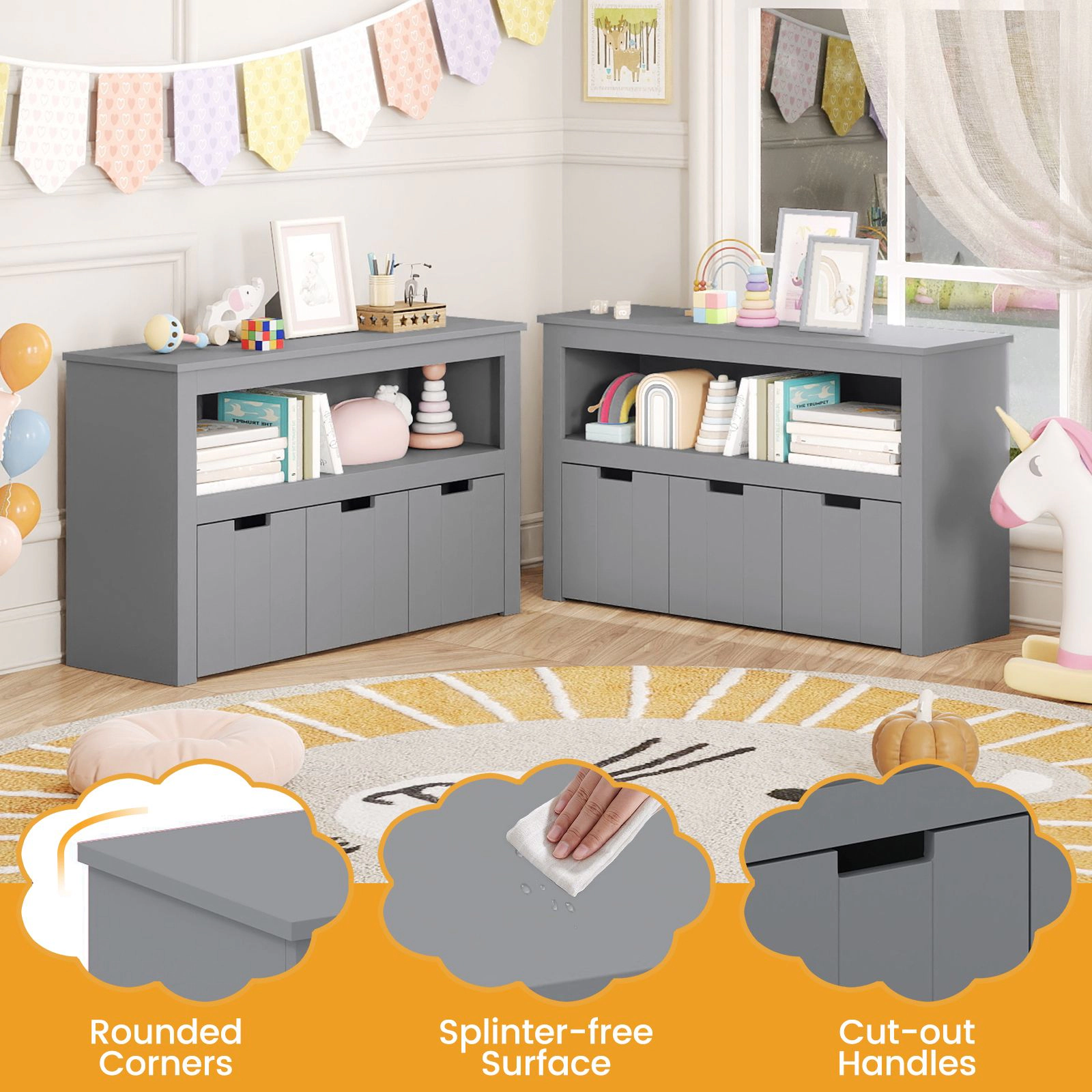 SlickBlue Kids 3-Drawer Storage Cabinet with Wheels and Table