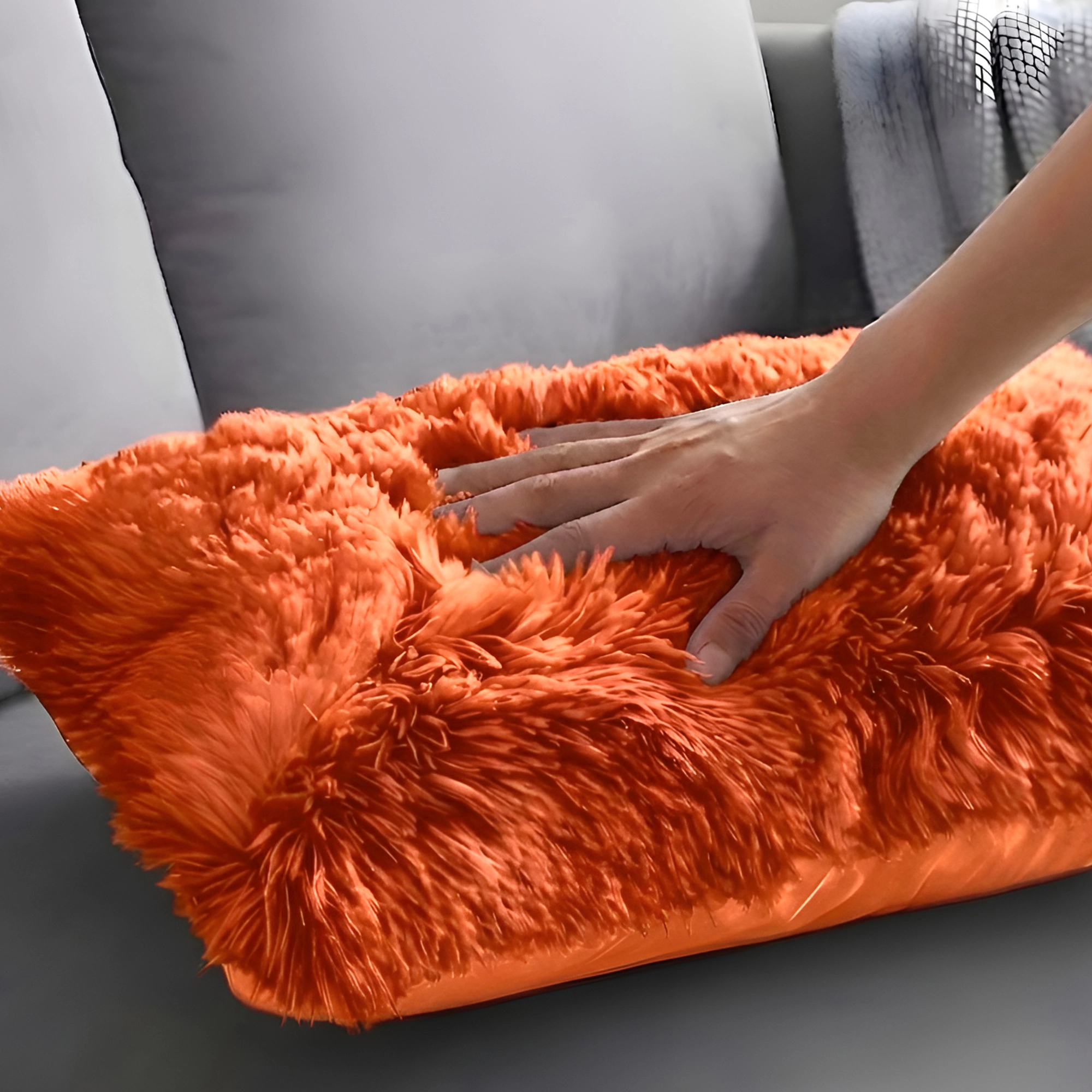Cheer Collection 2 Pack 12 x 20 Inch All Around Shaggy Faux Fur Lumbar Pillows with Inserts