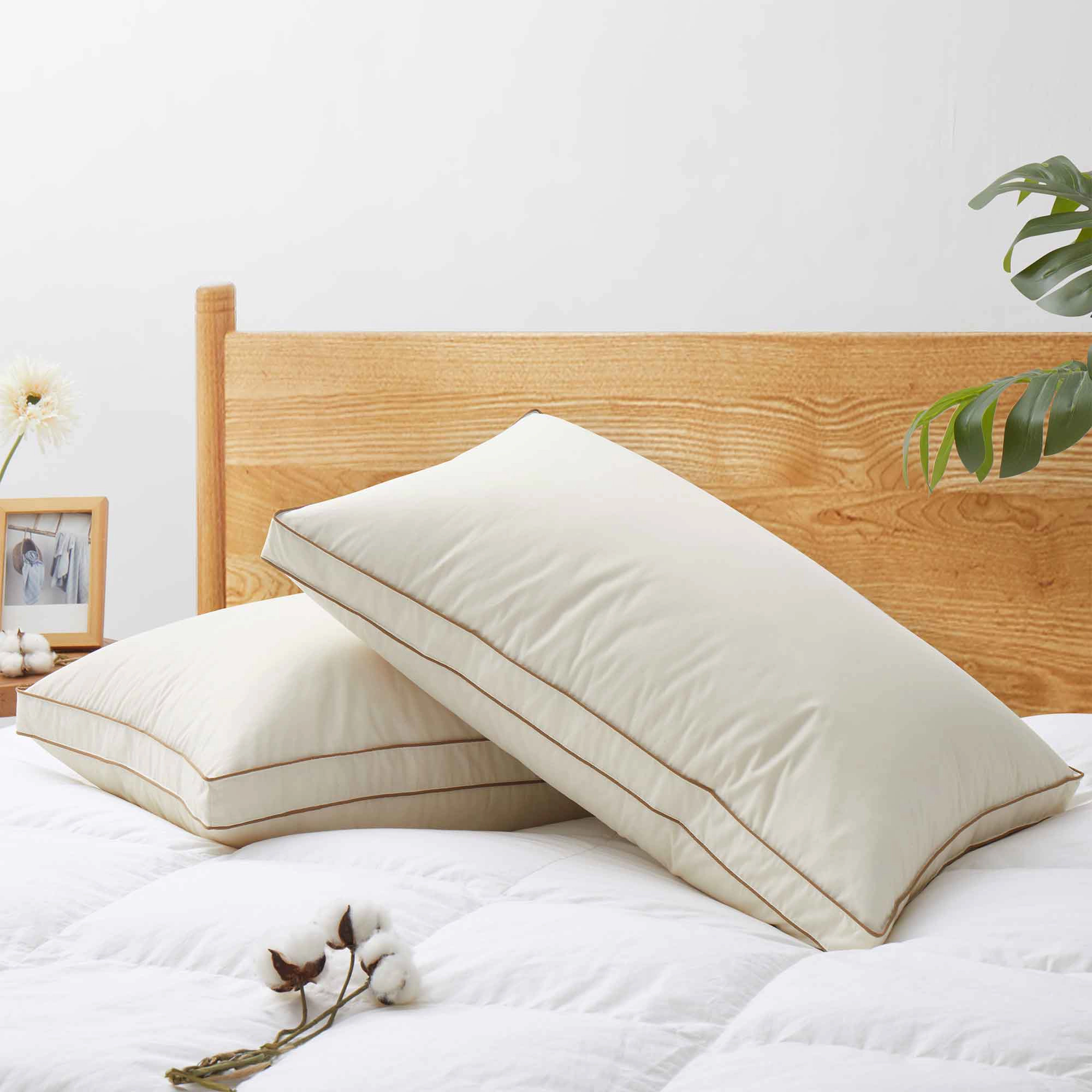 Puredown Selected Organic Cotton Layered Down Pillow Set of 2, 1.5-Inch Gusset