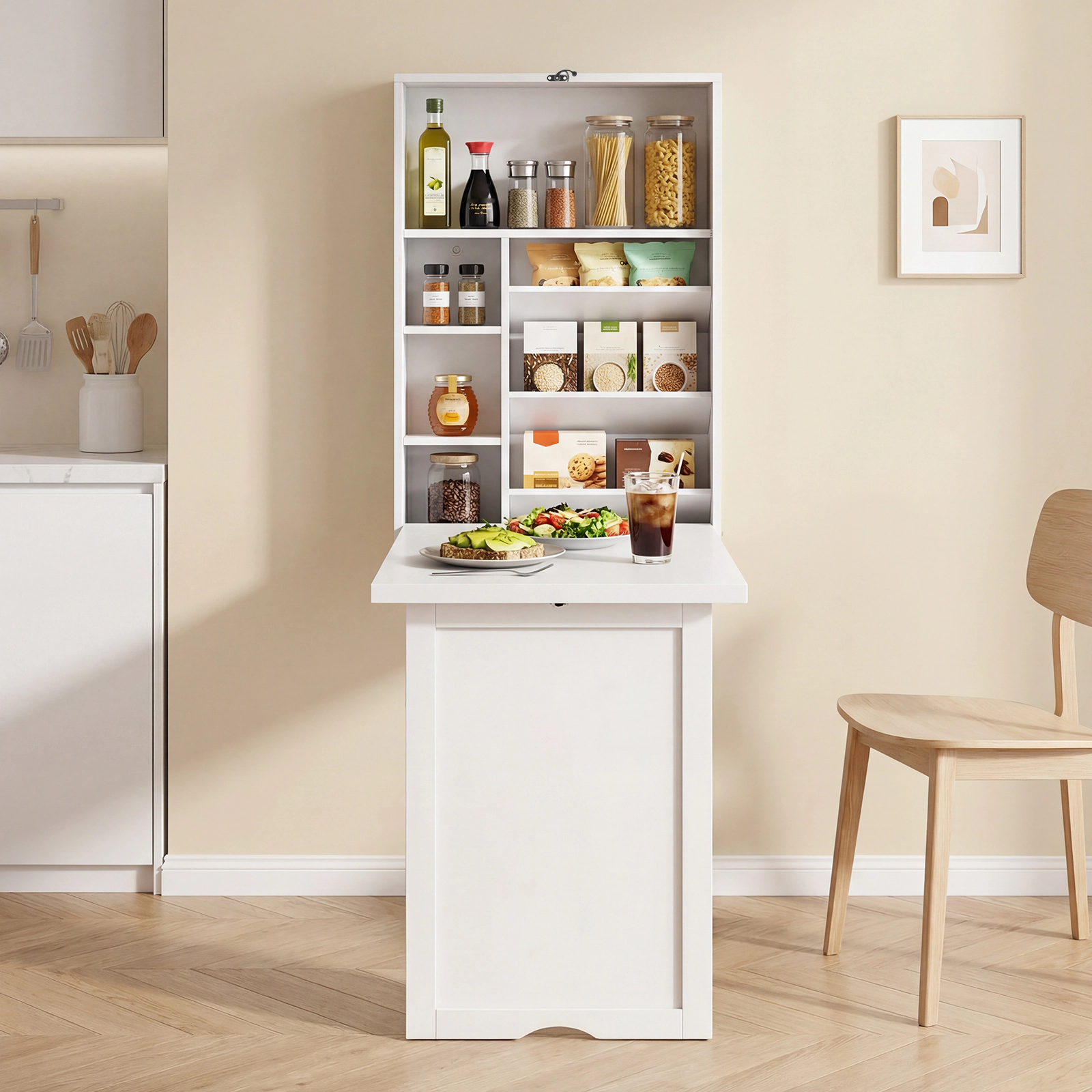 Costway Wall Mounted Computer Convertible Desk Floating w/ Storage Bookcases White