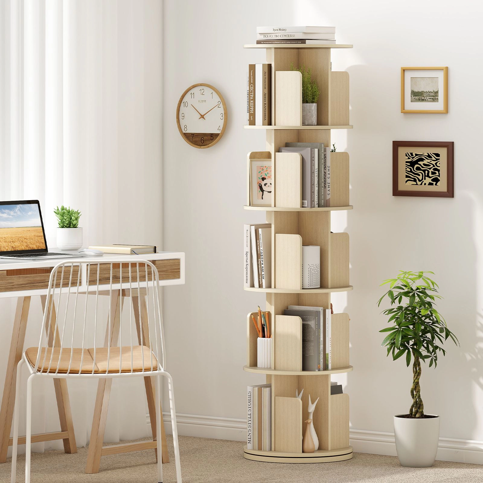 SlickBlue 4 Tier Swivel Bookcase Display Shelf for Living Room Bedroom Office