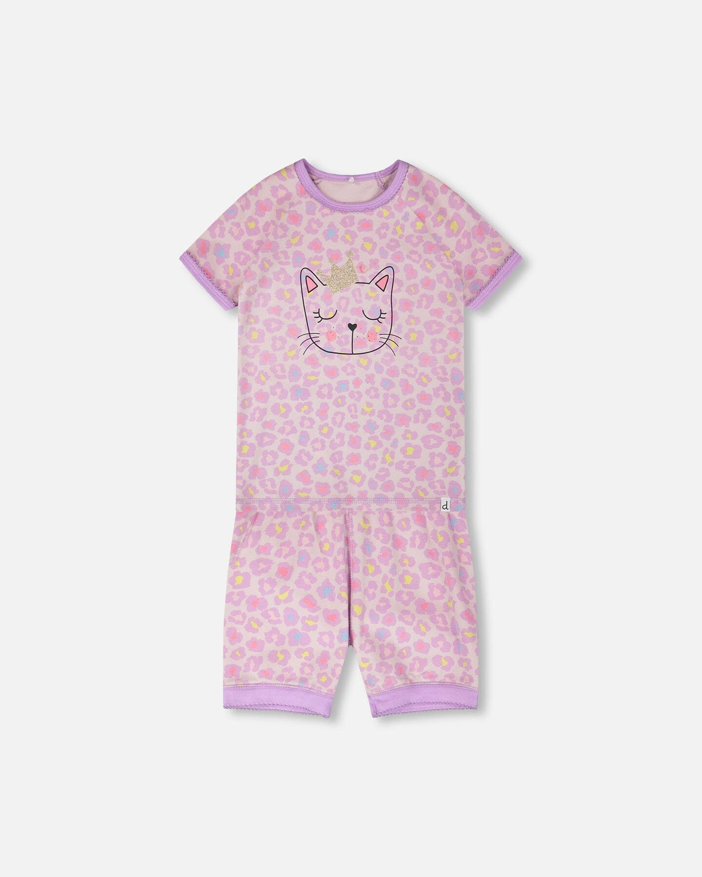 Deux par Girls Organic Cotton Animal Print Elastic Waist T-Shirt and Shorts Two-Piece Pyjama Set