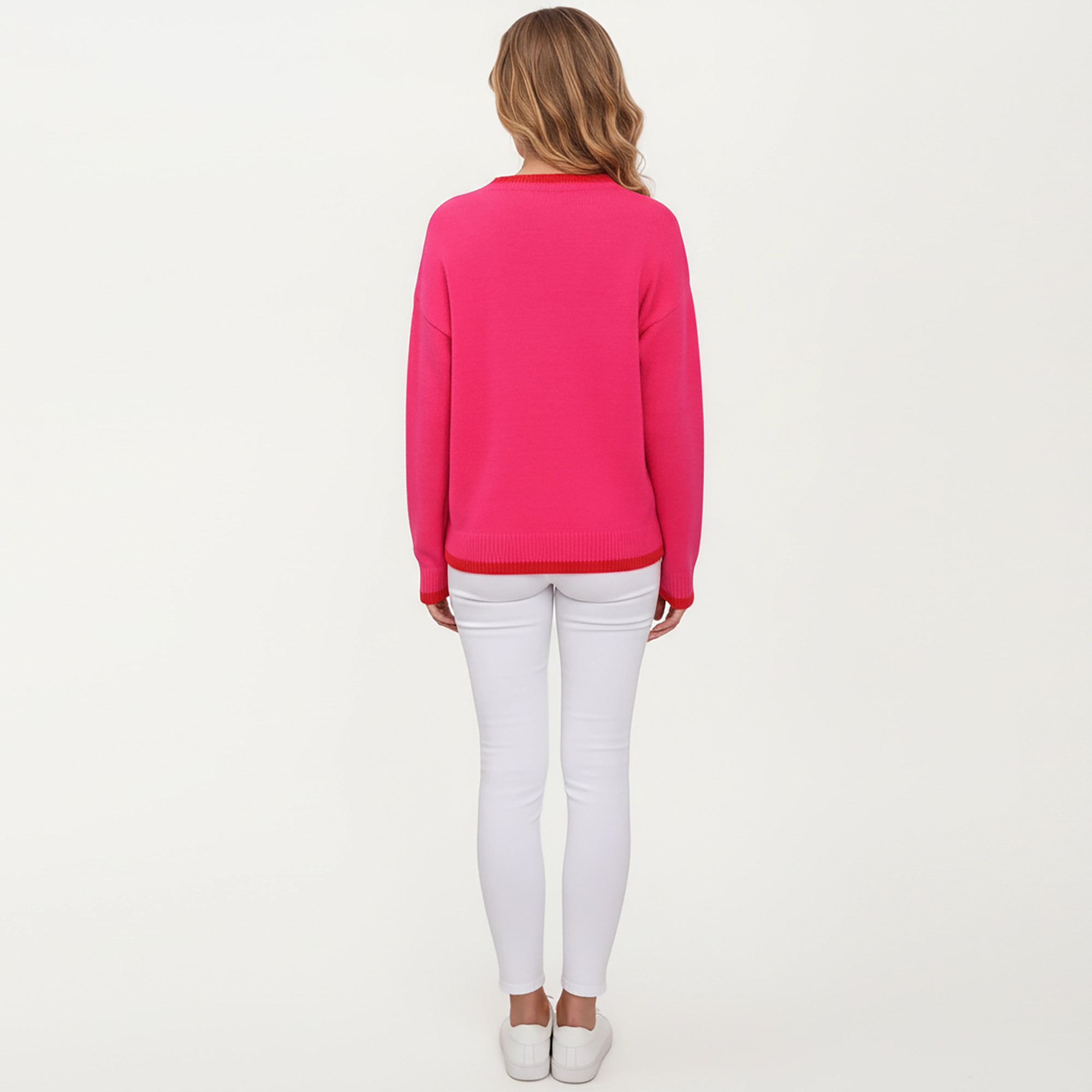 Anna-Kaci Women's Strawberry Graphic Knit Sweater with Cute Fruit Design Ribbed Crew Neckline and Relaxed Fit