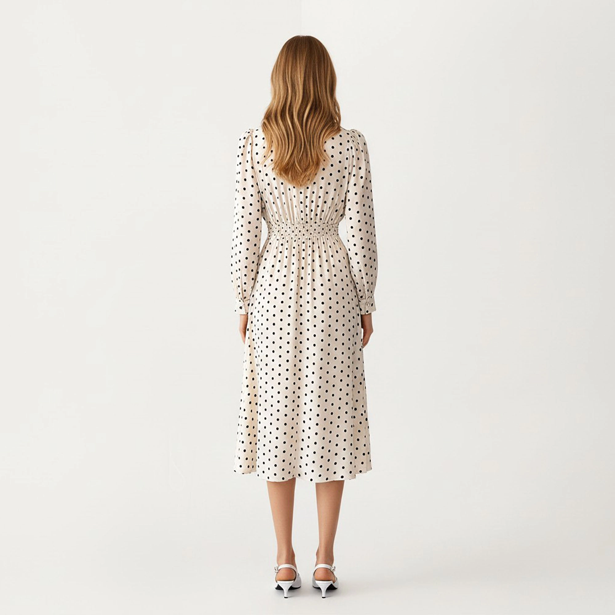 Anna-Kaci Womens Polka Dot Bow Tie V-Neck Midi Dress
