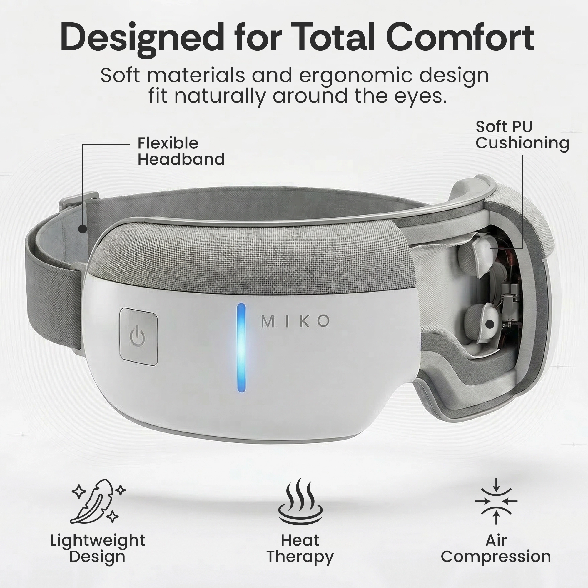 Miko Gaze Eye Massager with Heat, Air Pressure, 4 Massage Modes & Bluetooth Music