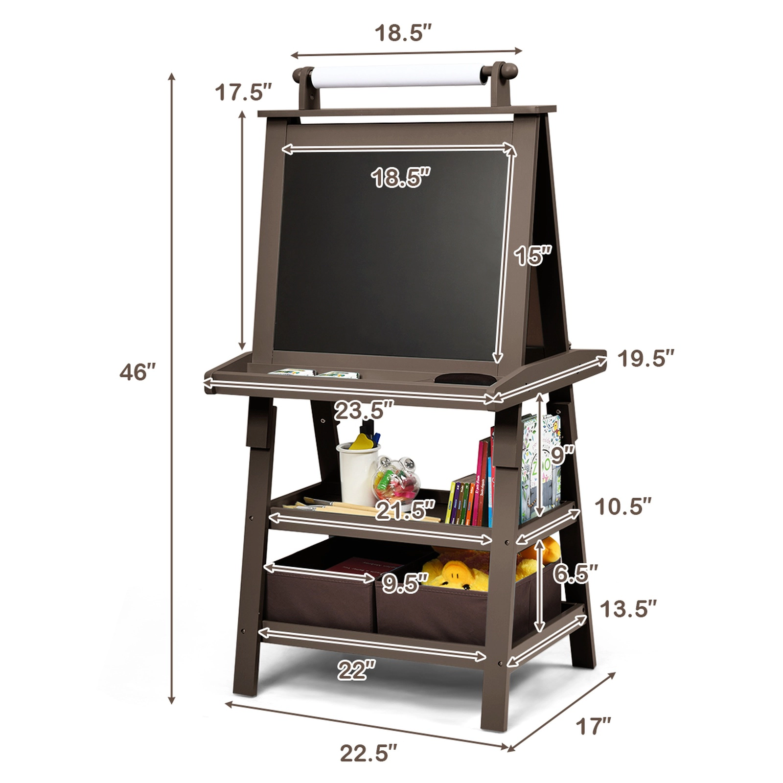 SUGIFT Paper Roll and Storage Bins 3-in-1 Double-Sided Kids Art Easel