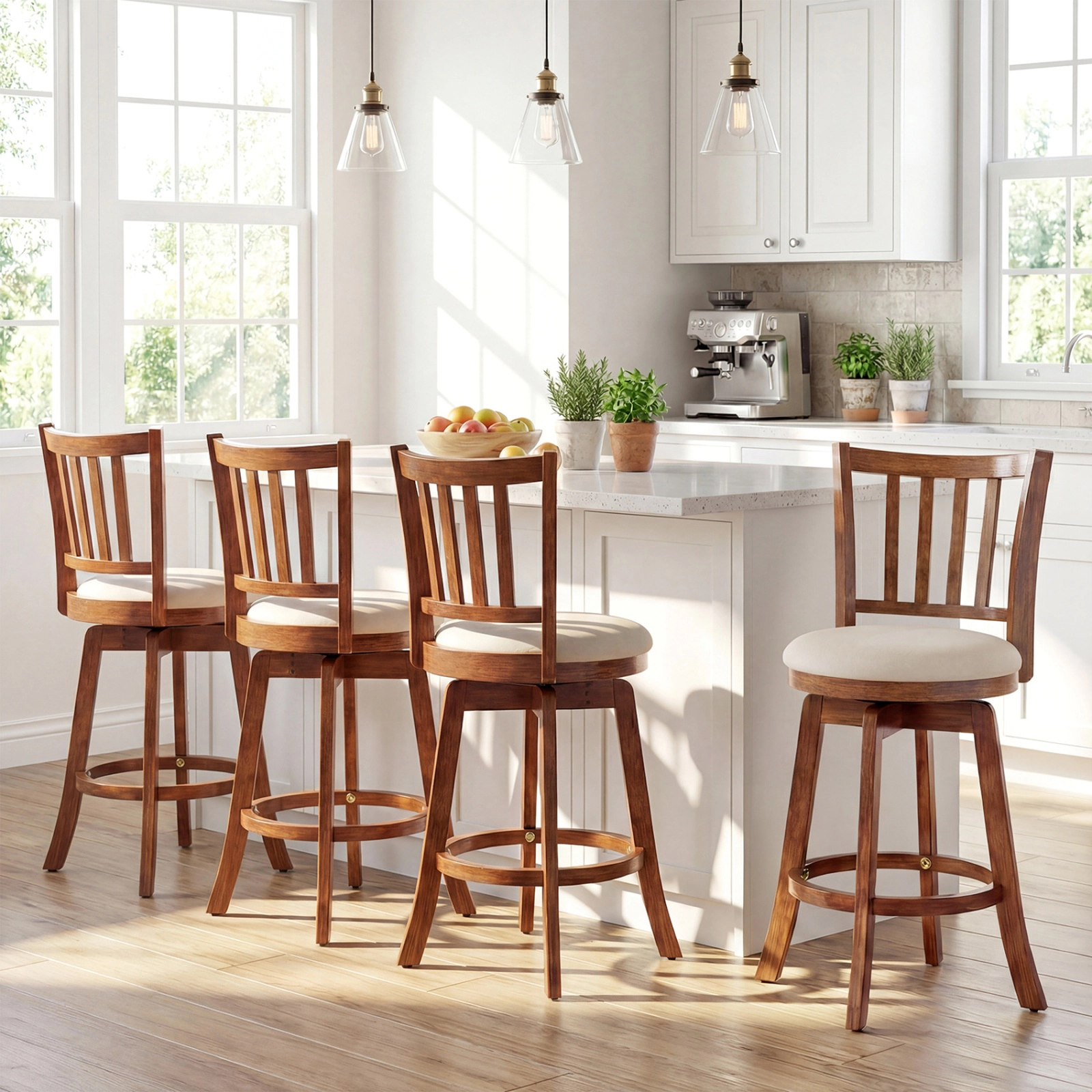 SUGIFT 360° Rotating Counter Height Chairs Set of 2 with Upholstered Seat and Backrest 350-lb Capacity Driftwood +Sand