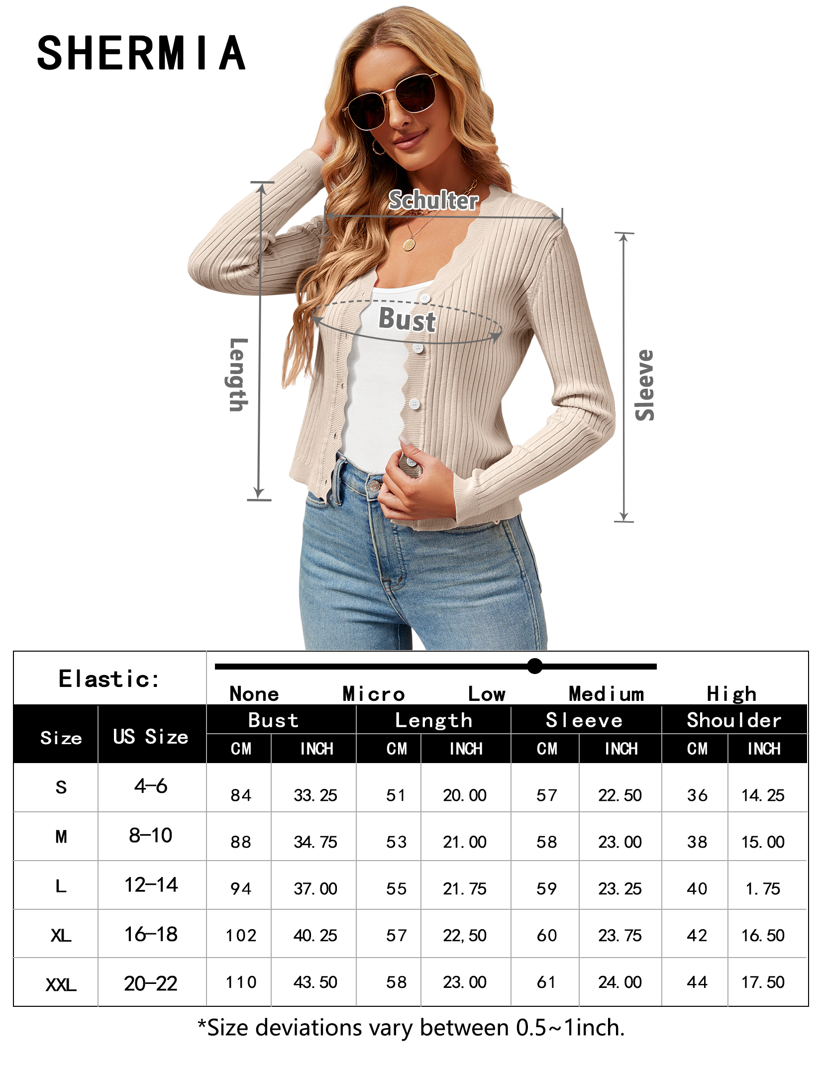 KOJOOIN Women's Cardigan Ribbed Knit Sweater Button Down Cropped Slim Fit V Neck Open Front Shrug