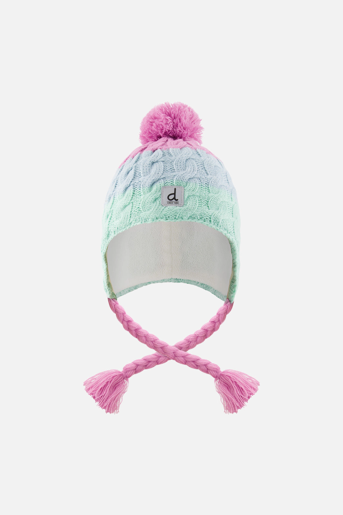 Deux par Girls Color Block Cable-Knit Winter Peruvian Knit Hat with Pompom