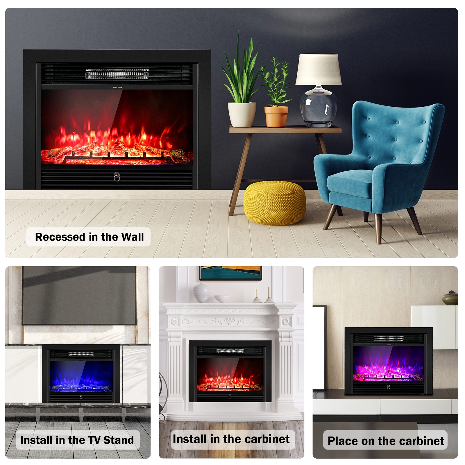 SlickBlue Wall Mounted Electric Fireplace with Remote Control