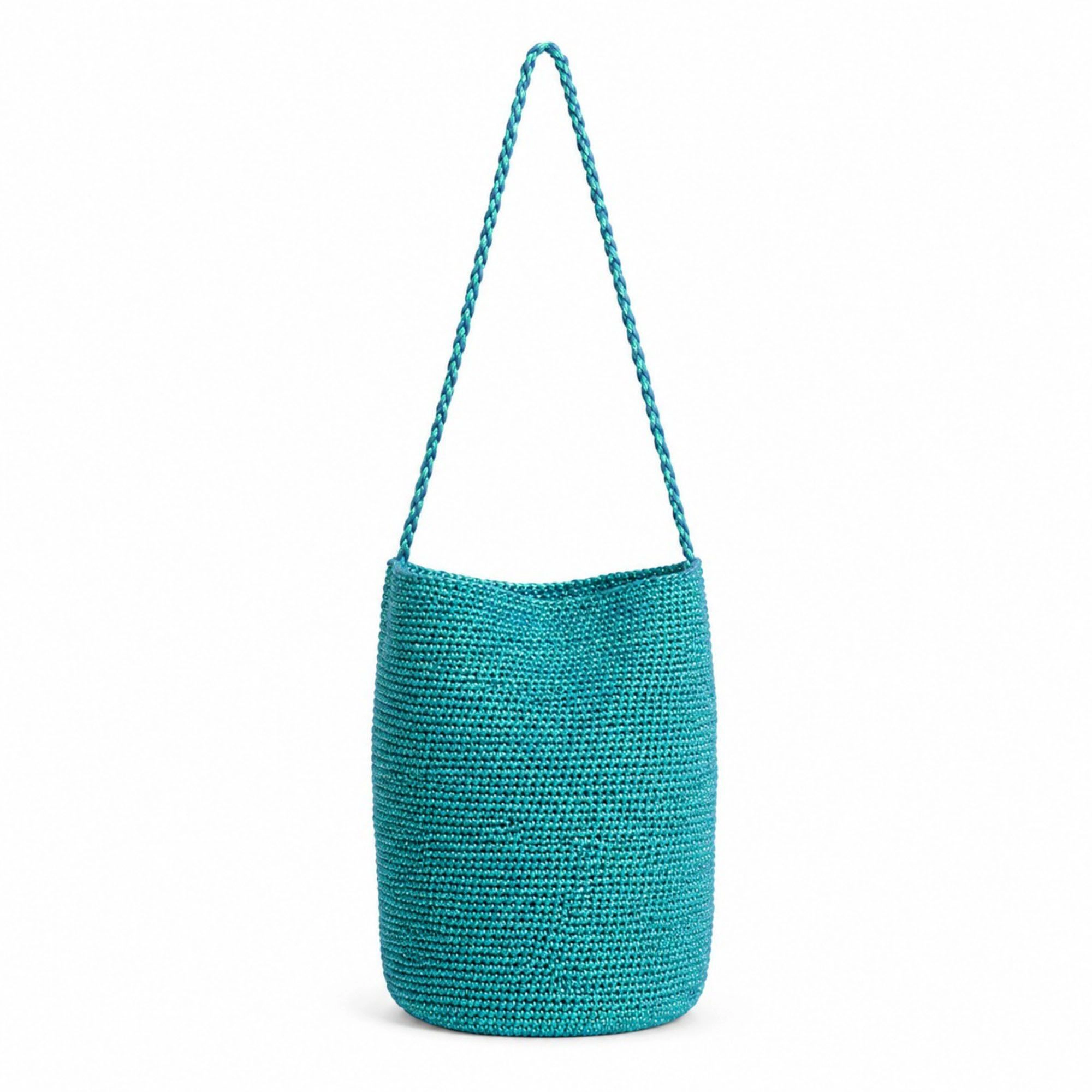 Alilang Women's Shimmery Woven Bucket Shoulder Bag Blue Small Crossbody Purse with Braided Strap for Daily Essentials