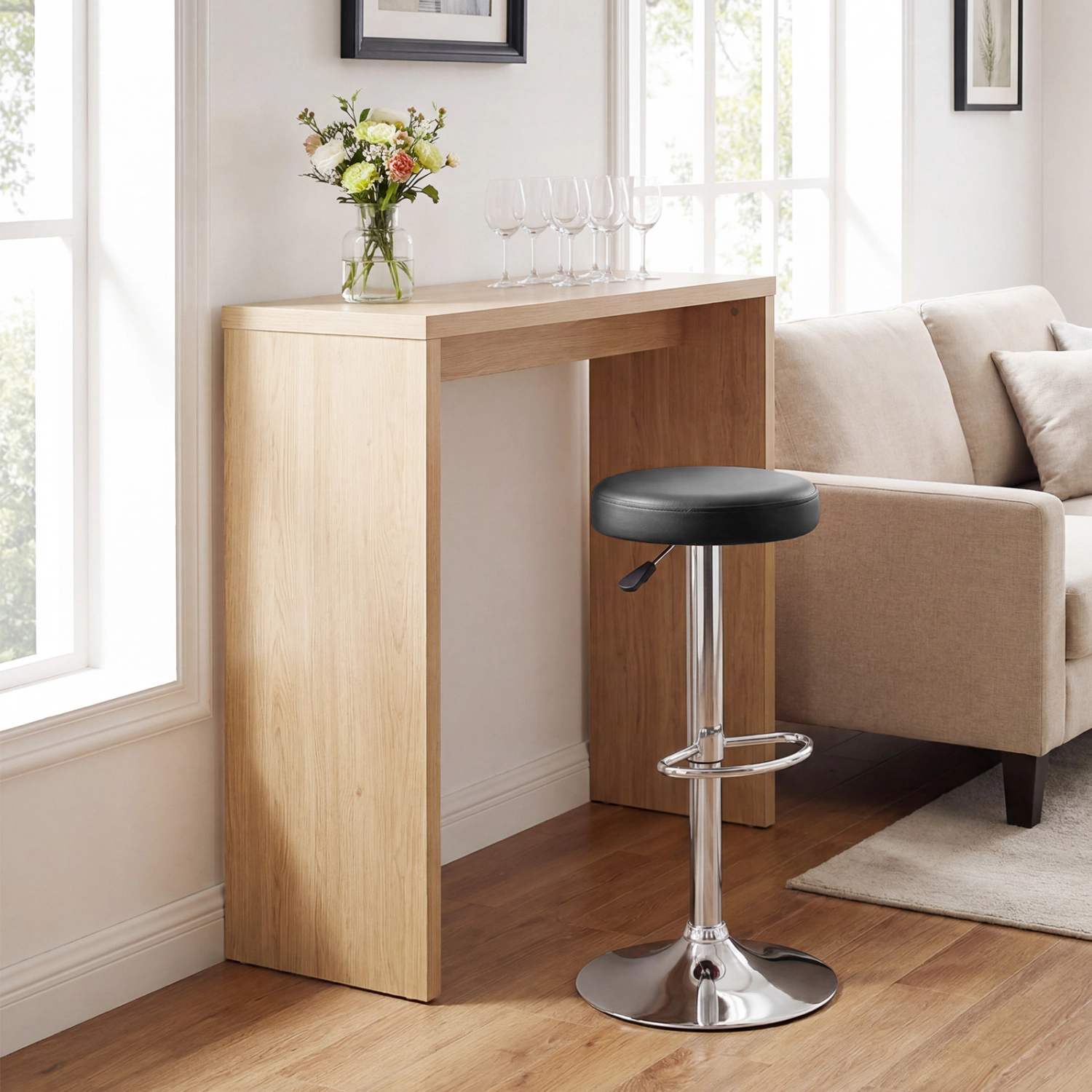 LJG Height-adjustable Bar Stool with 360° Swivel for Kitchen & Dining