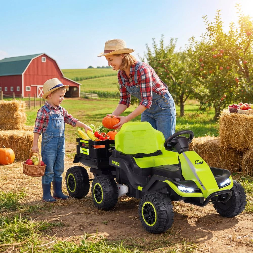 Hivvago 24V Ride on Tractor with Detachable Trailer and Music for Boys Girls