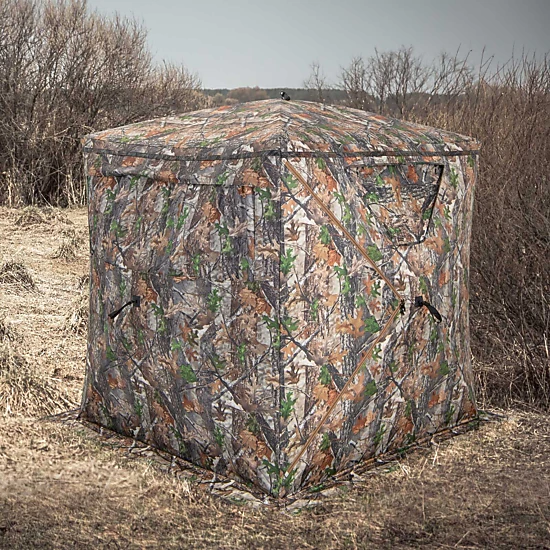 SUGIFT 2-3 Person Pop Up Hunting Blind Ground Tent with Triangle Windows Carry Bag and Storage Pocket Camouflage