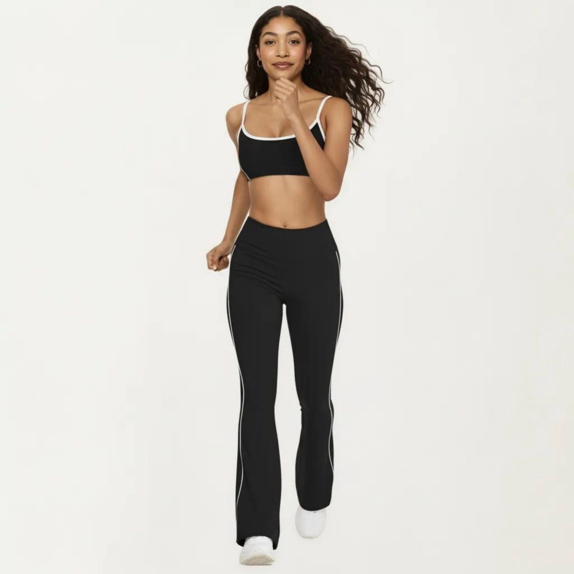 Anna-Kaci Active Women's High Waist Flare Yoga Pants with Contrast Side Stripe Stretch Fit Athletic Workout Leggings