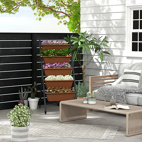LJG 5-Tier Vertical Raised Garden Bed with Wheels and Container Boxes ...