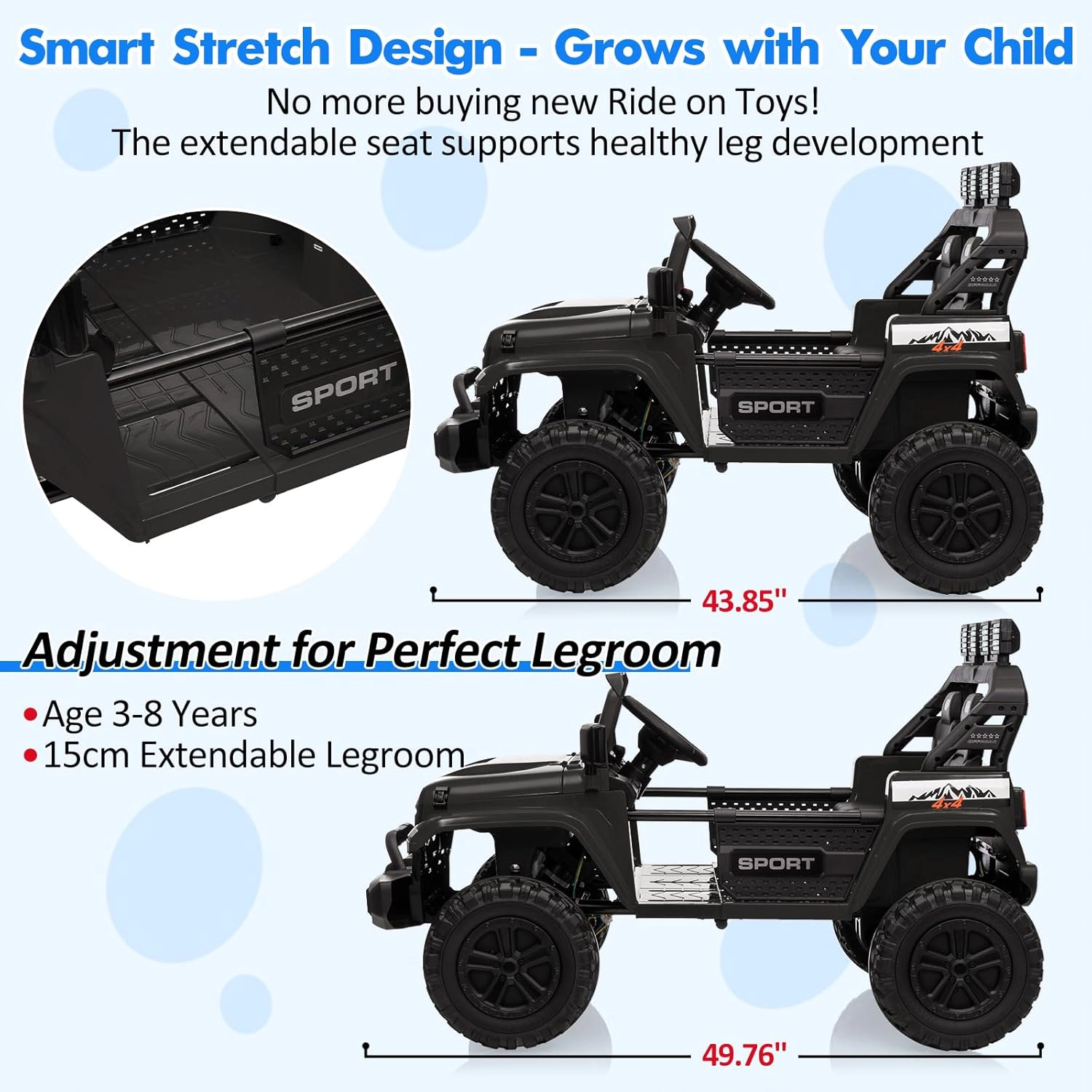 Enjyam 24V 2-Seater Kids Ride On Truck, Electric Car with 4WD 800W Motor,Parent Remote Control,3 Speeds&Music Player