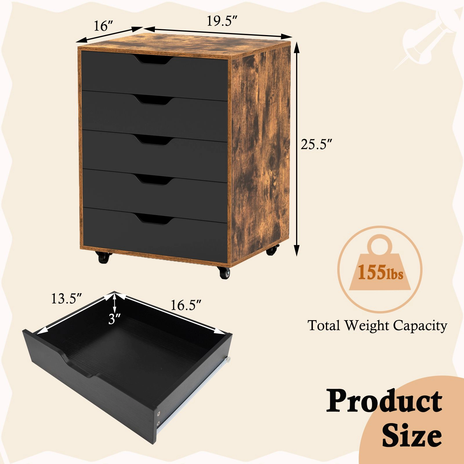 SlickBlue Office Storage Cabinet with Wheels & Spacious Drawer Organization