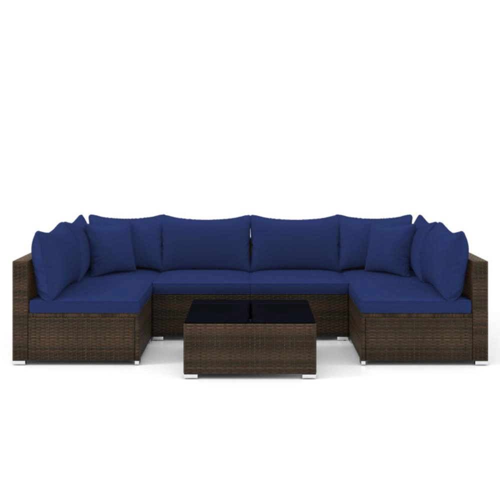 Hivvago 7 Pieces Patio Rattan Furniture Set With Sectional Sofa Cushions